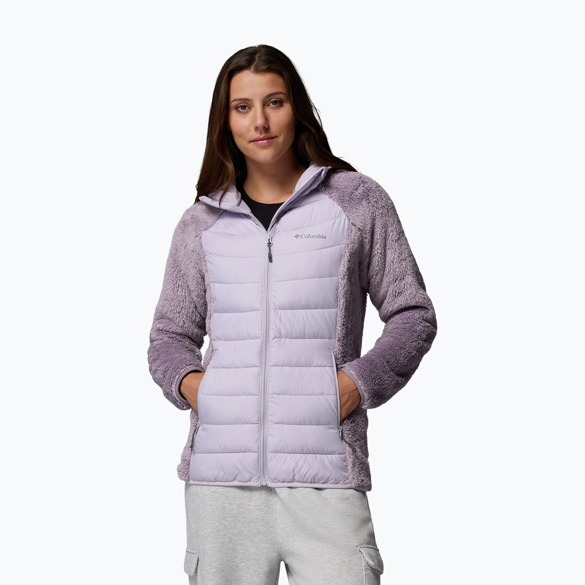 Kurtka ocieplana damska Columbia Powder Lite II Sherpa Hybrid shale purple/lavender pearl 