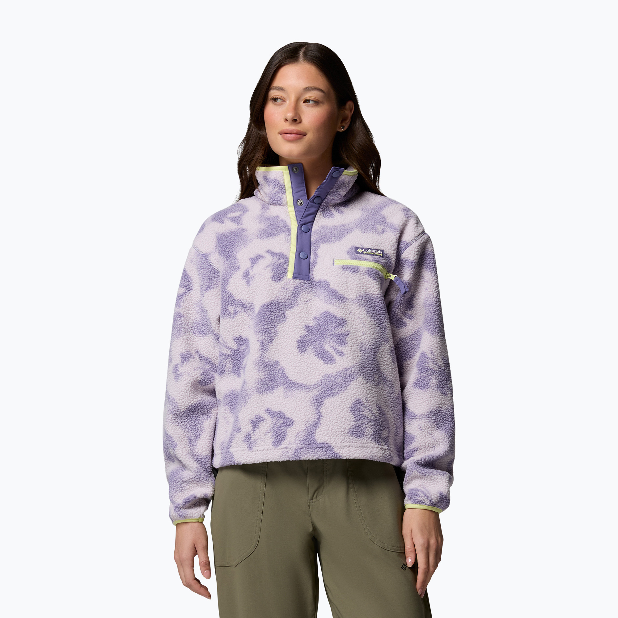 Bluza polarowa damska Columbia Helvetia II Printed Cropped Half Snap stormwatch/sprayflower 