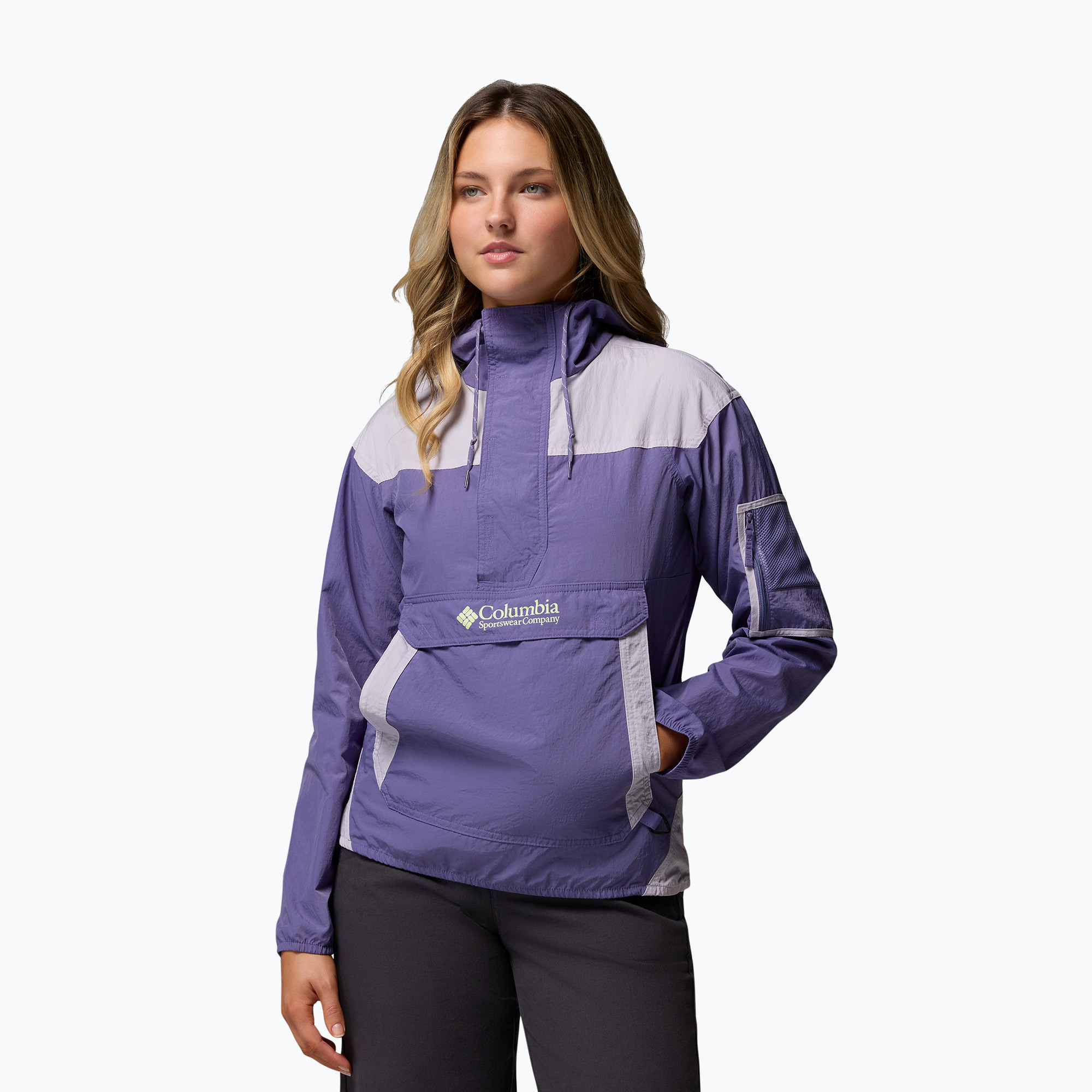Kurtka przeciwwiatrowa damska Columbia Challenger II Windbreaker stormwatch/lavender pearl 