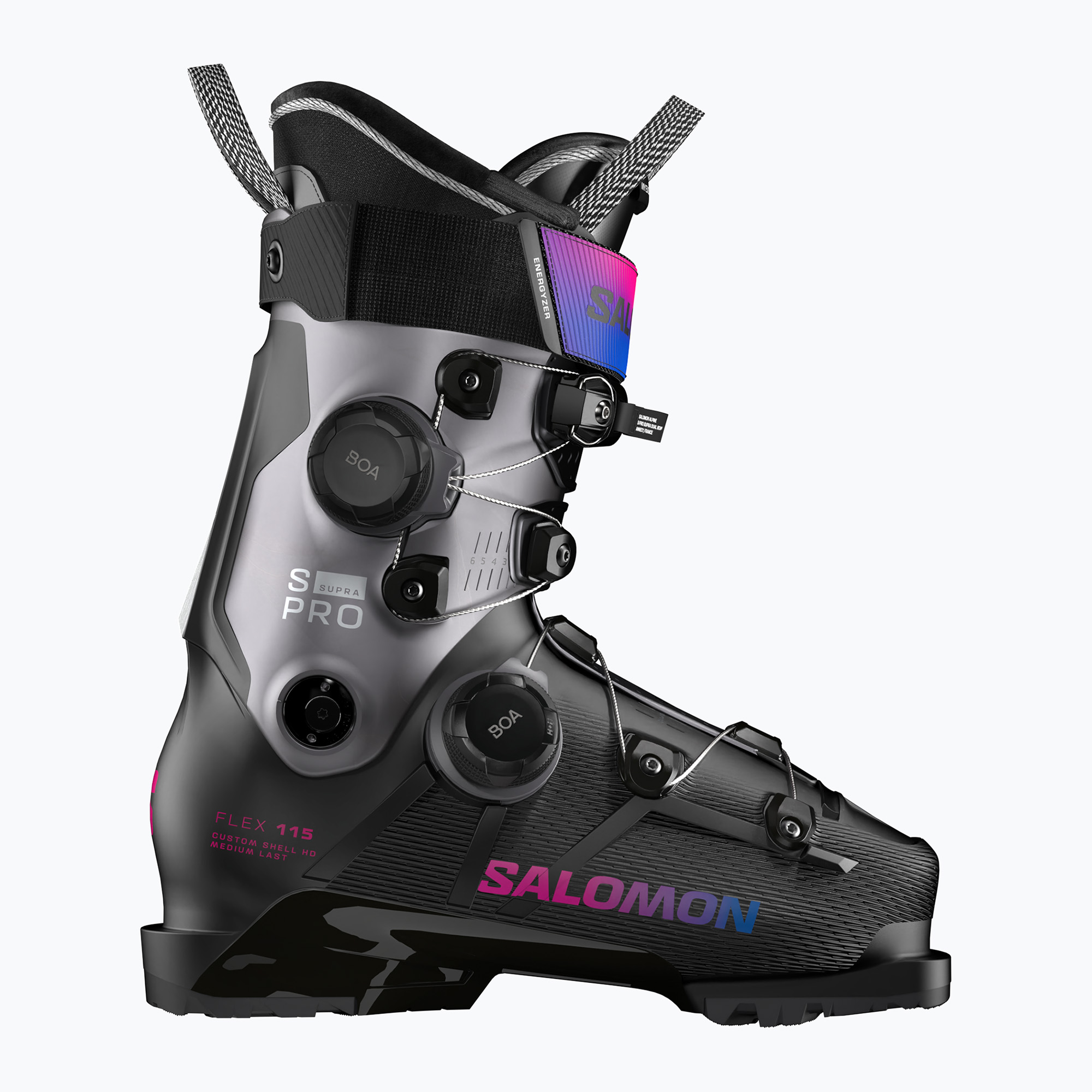 Scarponi da sci donna Salomon S/Pro Supra Dual Boa 115 W black/beluga metallic/beetroot purple (25-25.5 cm) (S/Pro Supra Dual Boa 115 W L47927400)