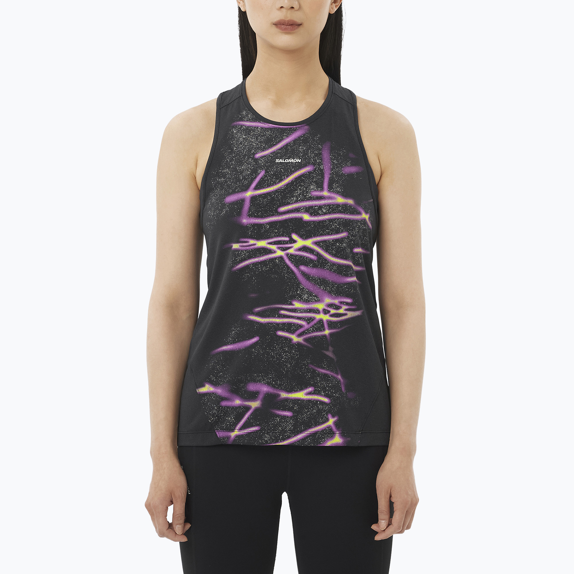 Дамска тениска за бягане Salomon Shakeout Core Tank GFX deep black
