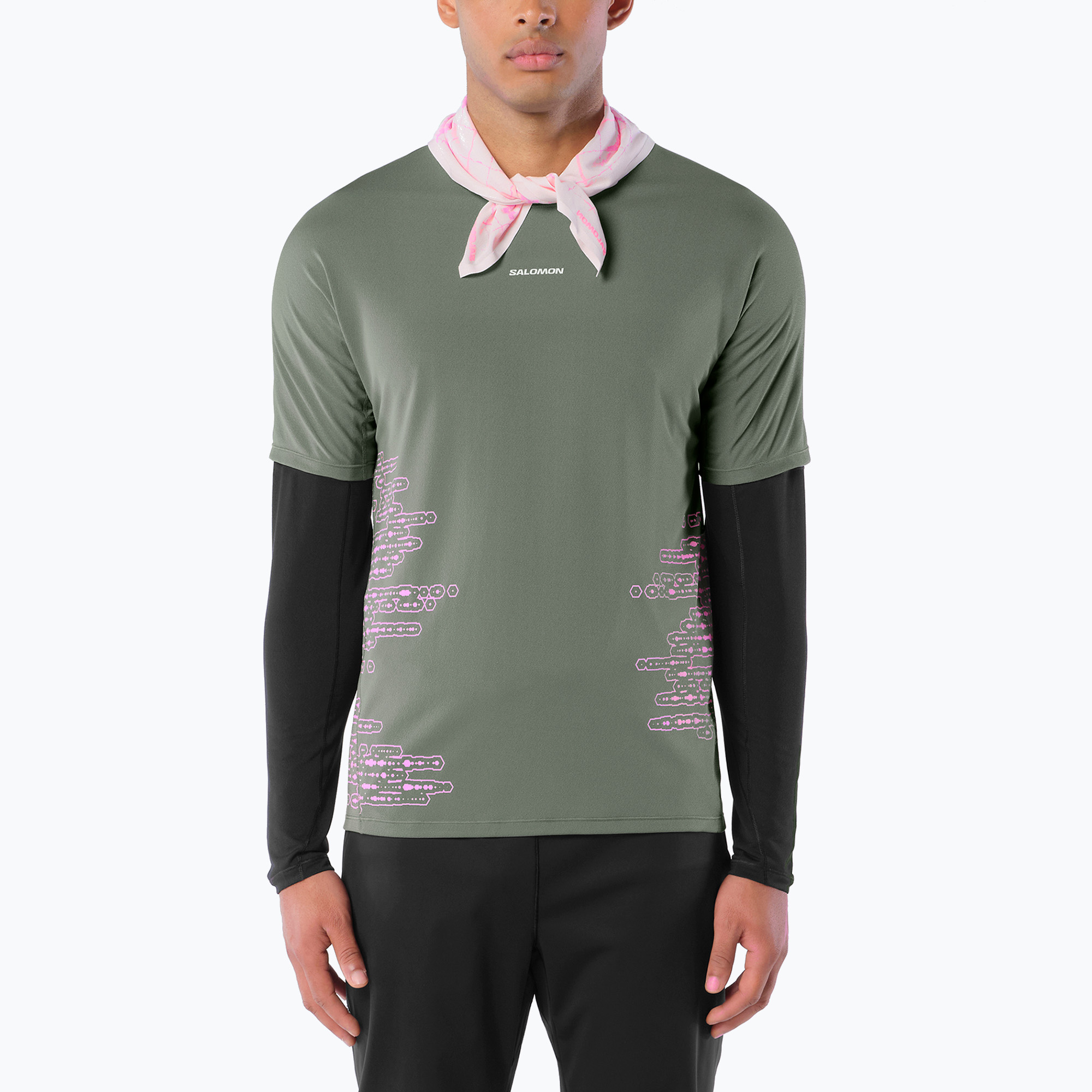 Мъжка тениска за бягане Salomon Sense Aero GFX Tee SS castor gray/pink frosting