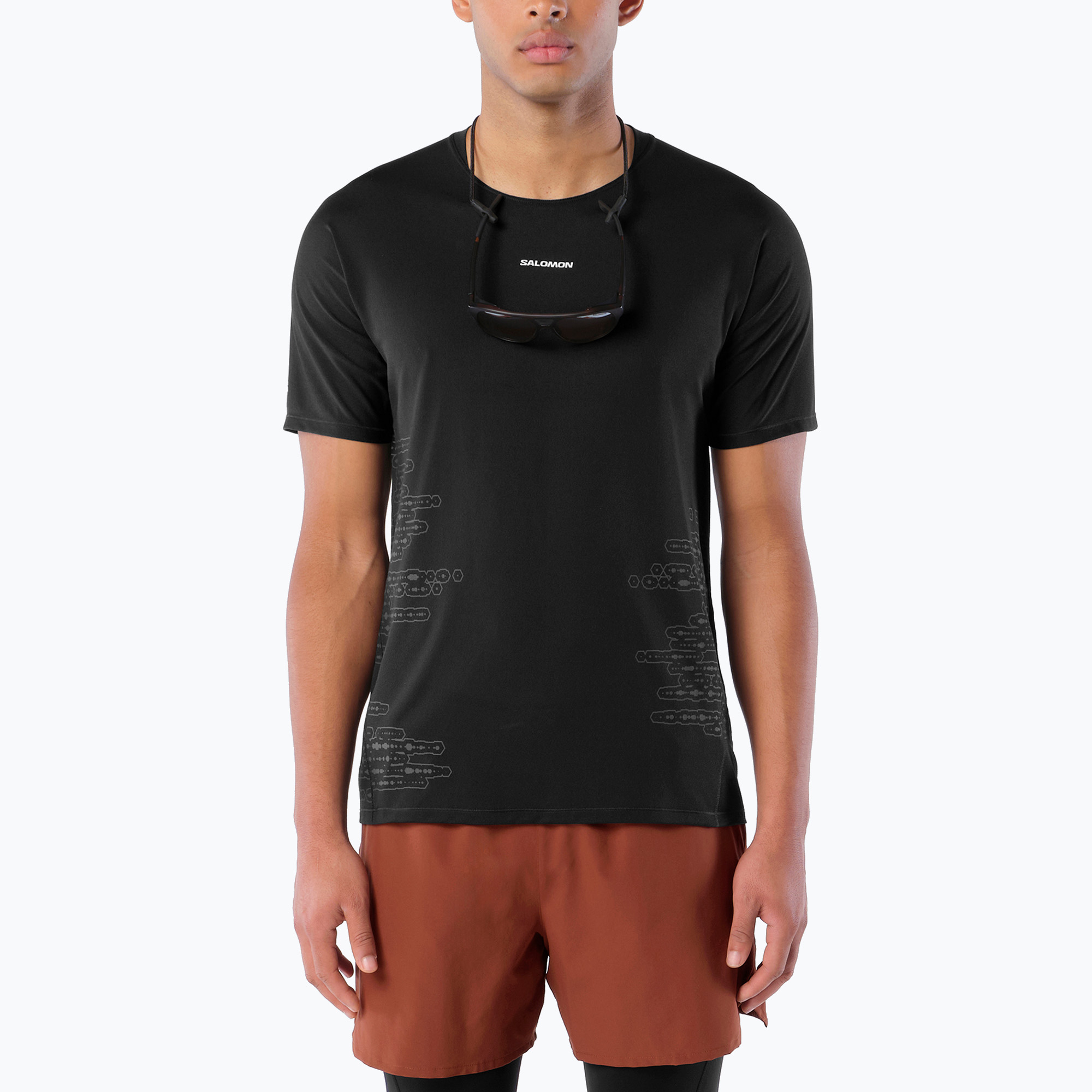 Мъжка тениска за бягане Salomon Sense Aero GFX Tee SS deep black/black beauty