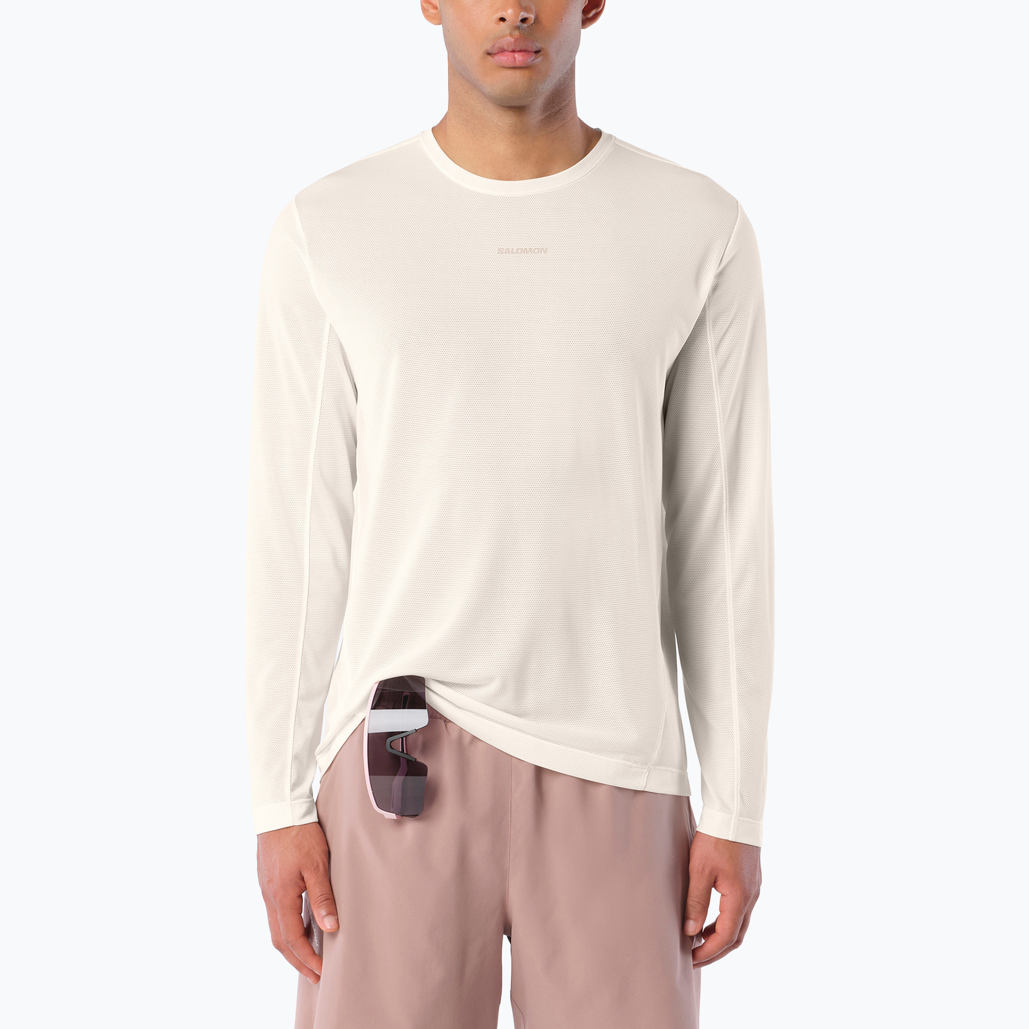 Мъжка блуза за бягане с дълъг ръкав Salomon Shakeout Core Tee GFX LS whisper white/pink frosting