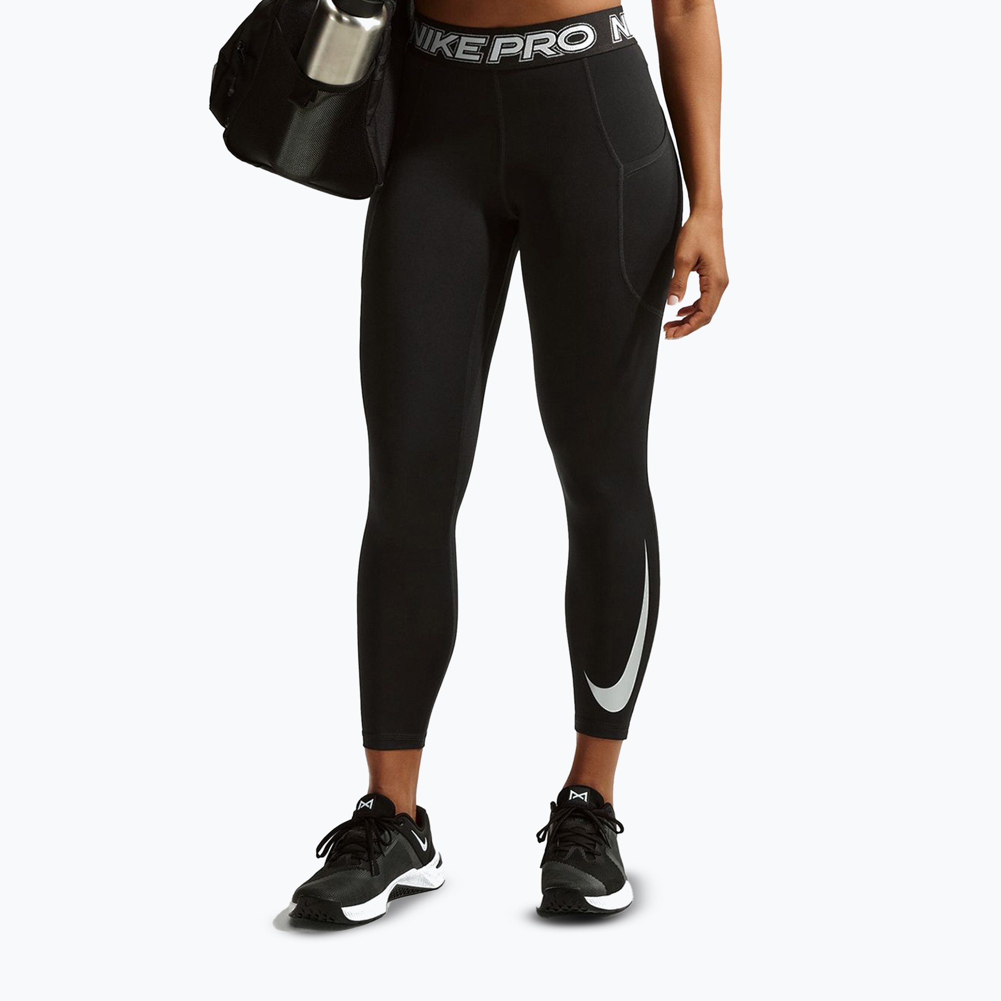 Legginsy damskie Nike Pro Mid-Rise 7/8 black/white/white 