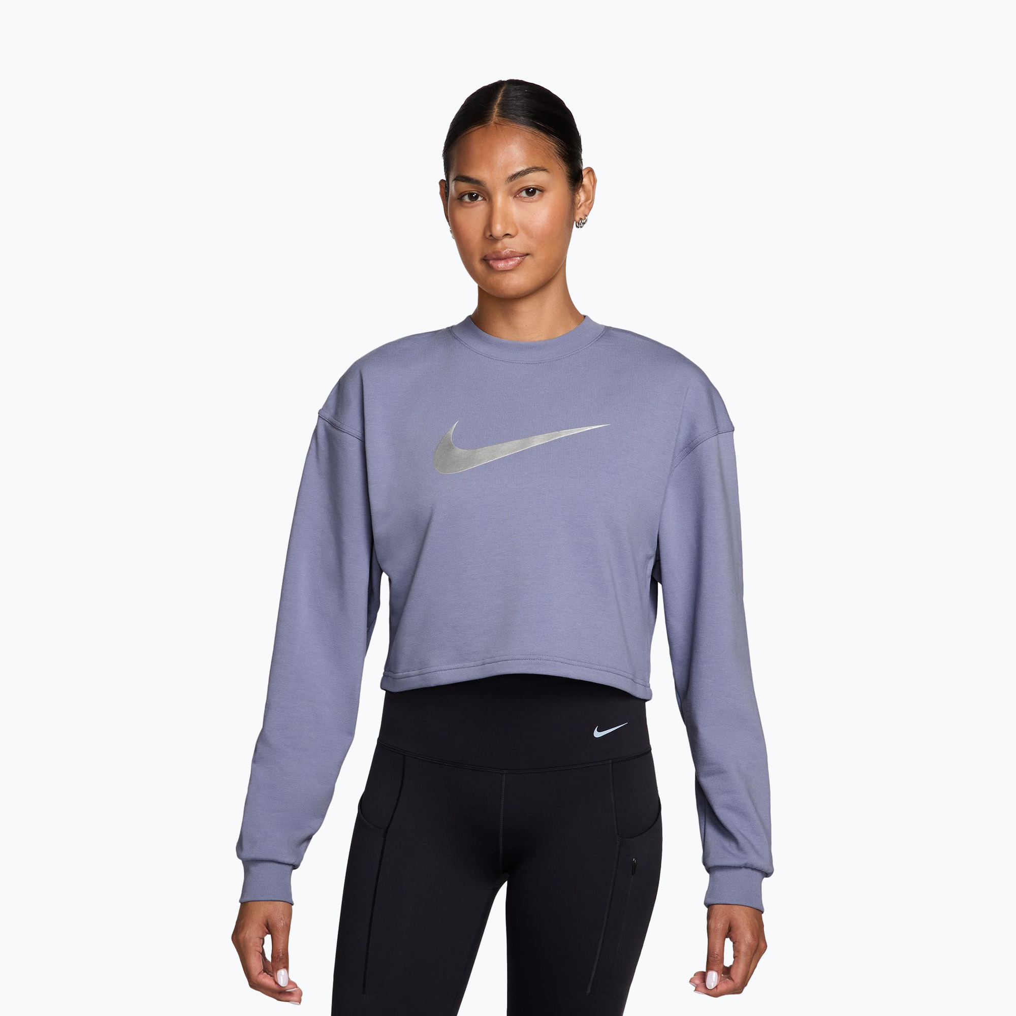 Дамски суитшърт за тренировка Nike Pro Dri-Fit Crew Neck iron purple/metallic silver/white