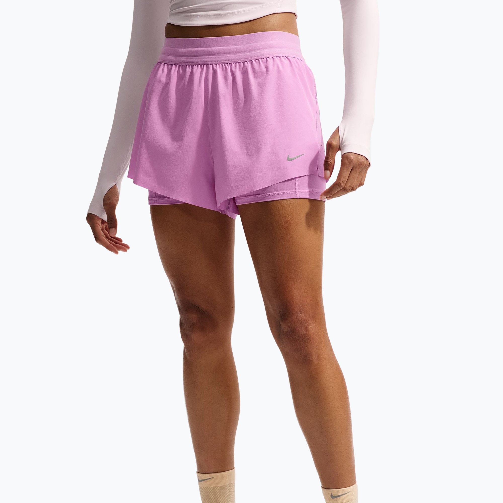 Spodenki do biegania damskie Nike Swift Mid-Rise 2in1 light magenta/light magenta 