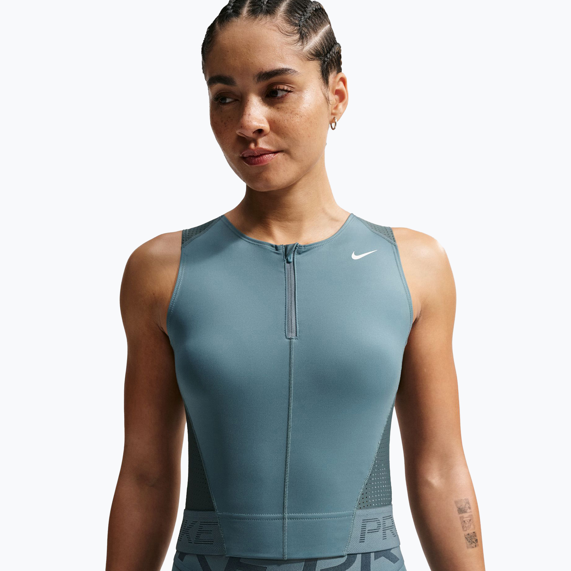 Koszulka treningowa damska Nike Pro Dri-Fit mineral slate/faded spruce/white 
