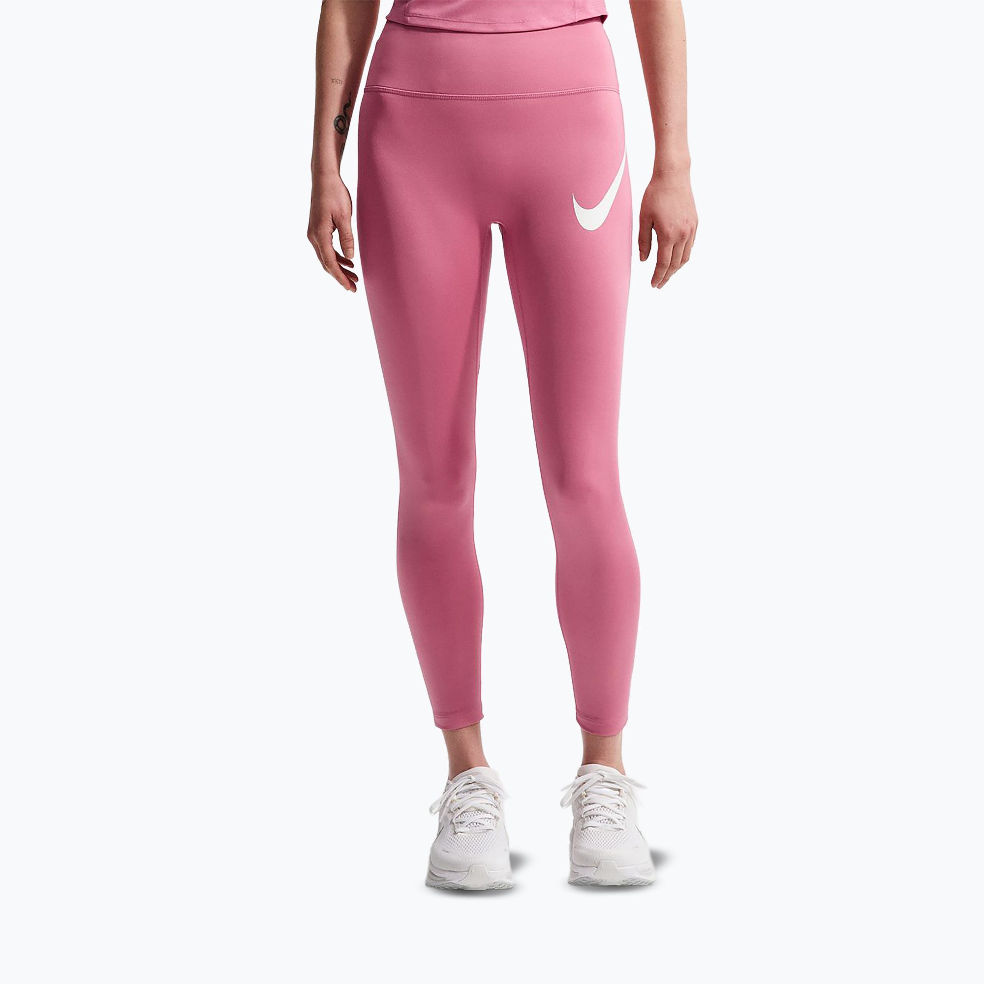 Legginsy do biegania damskie Nike Tempo Swoosh Run High-Waisted 7/8 peony/white 