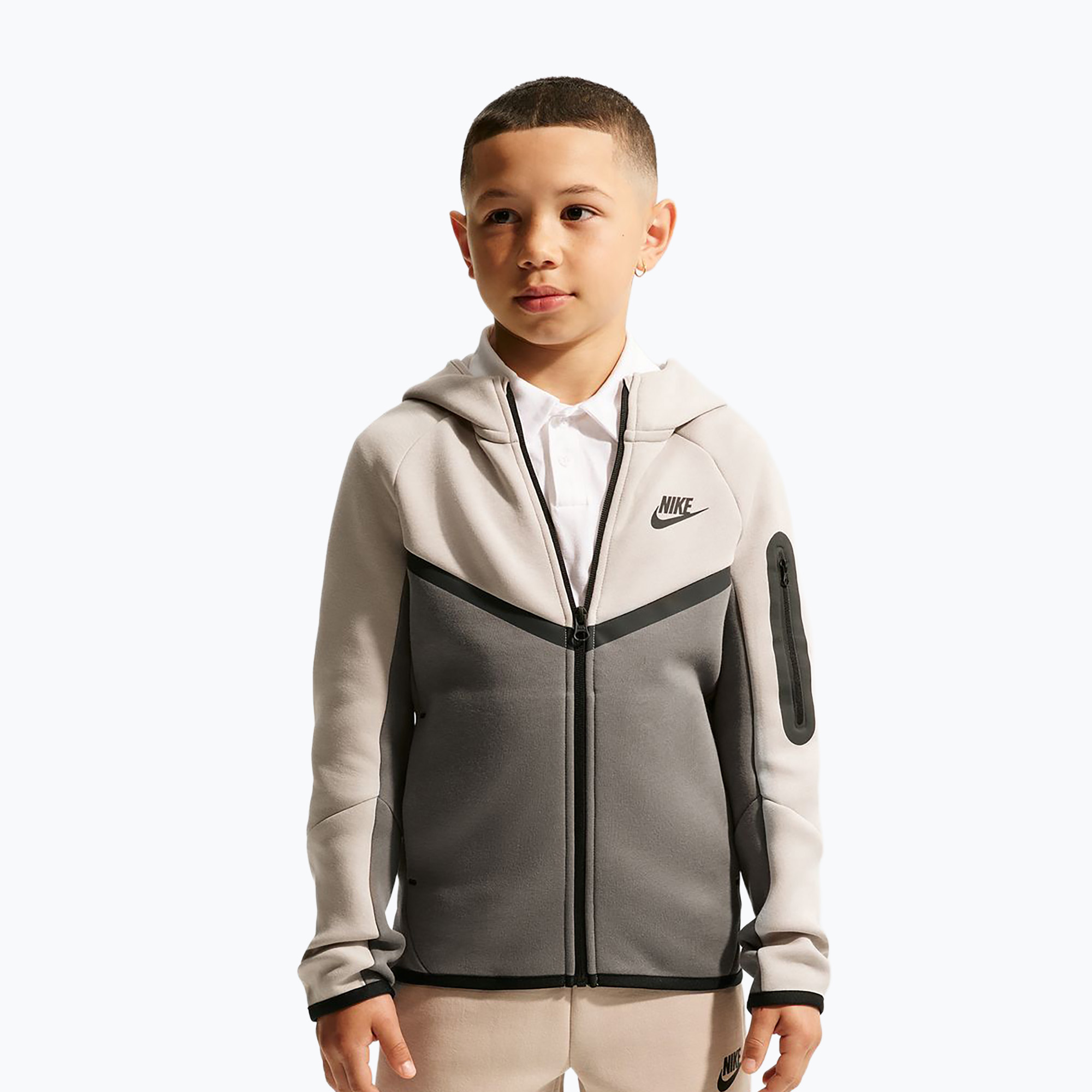 Bluza dziecięca Nike Sportswear Tech Fleece moon particle/cave stone/black/black