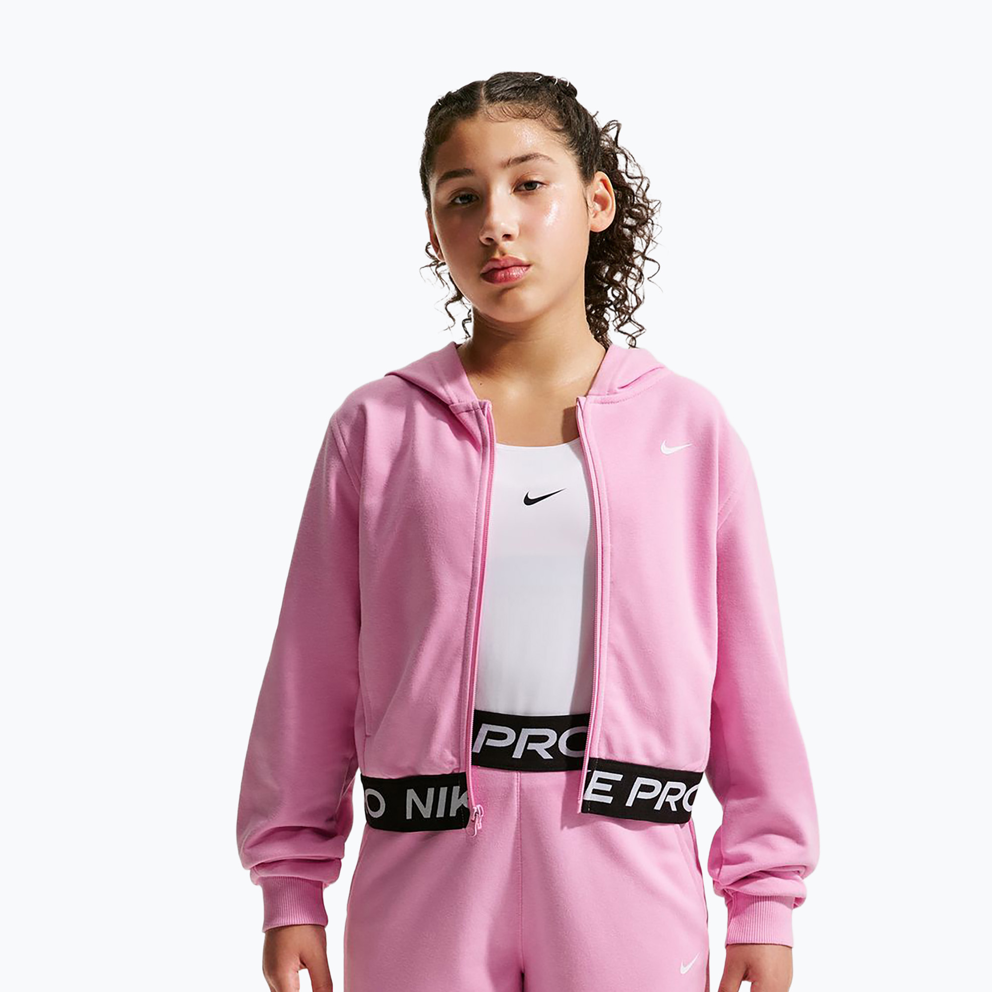 Bluza dziecięca Nike Pro Fleece pink rise/pink rise/black/white 