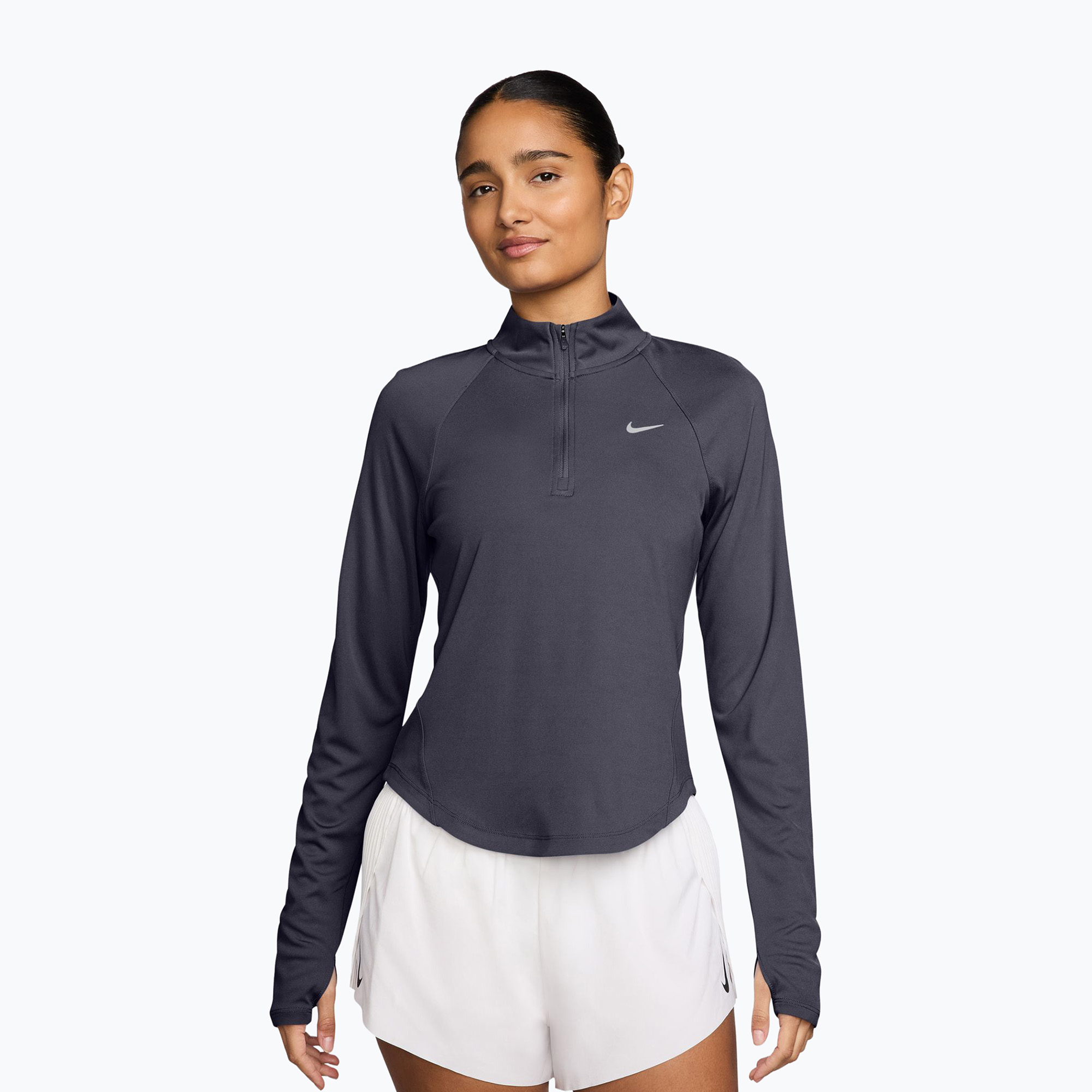 Дамска блуза за бягане с дълъг ръкав Nike Tempo Swoosh Run Dri-Fit 1/4-Zip LS gridiron/white