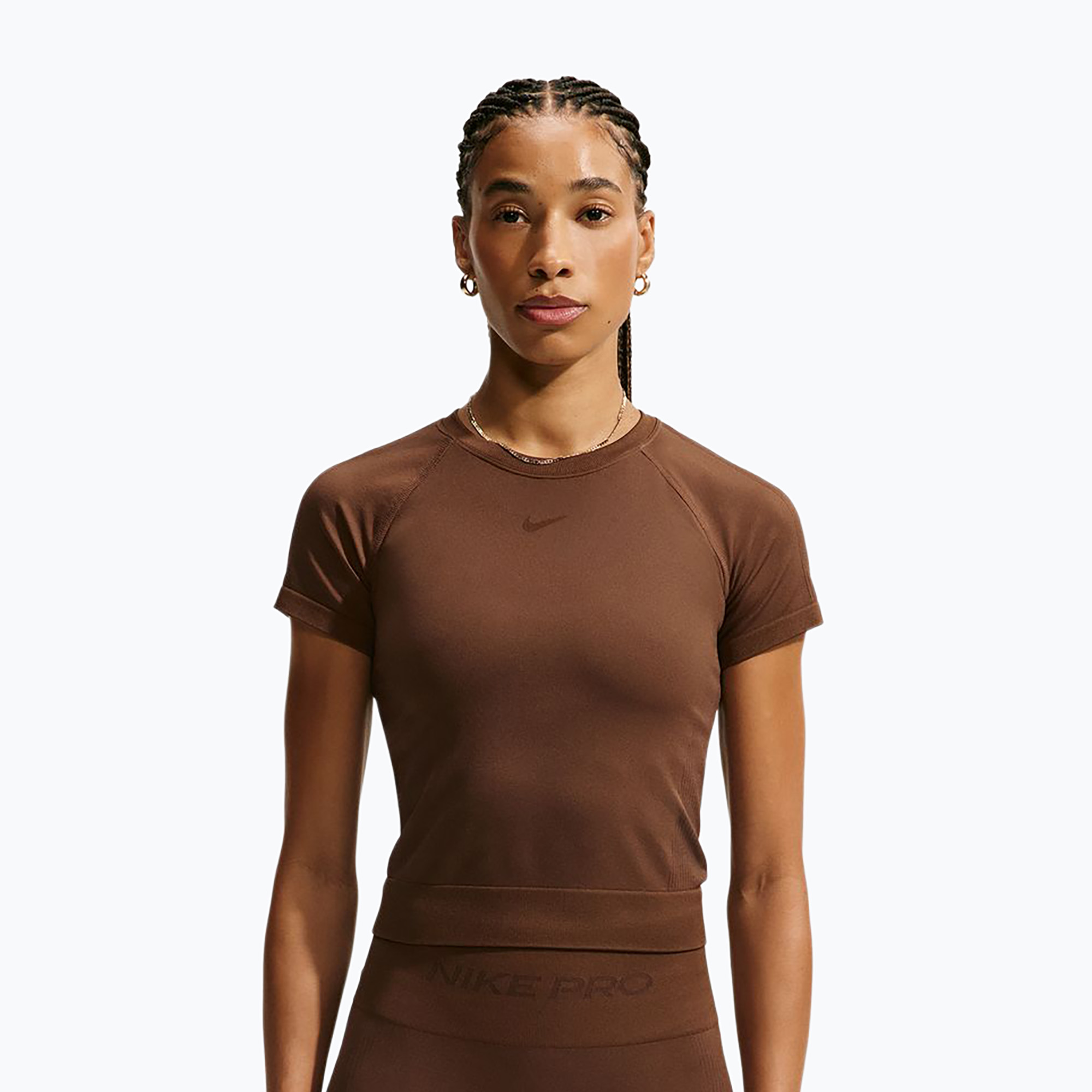Дамска тренировъчна тениска Nike Pro Seamless Dri-Fit SS cacao wow
