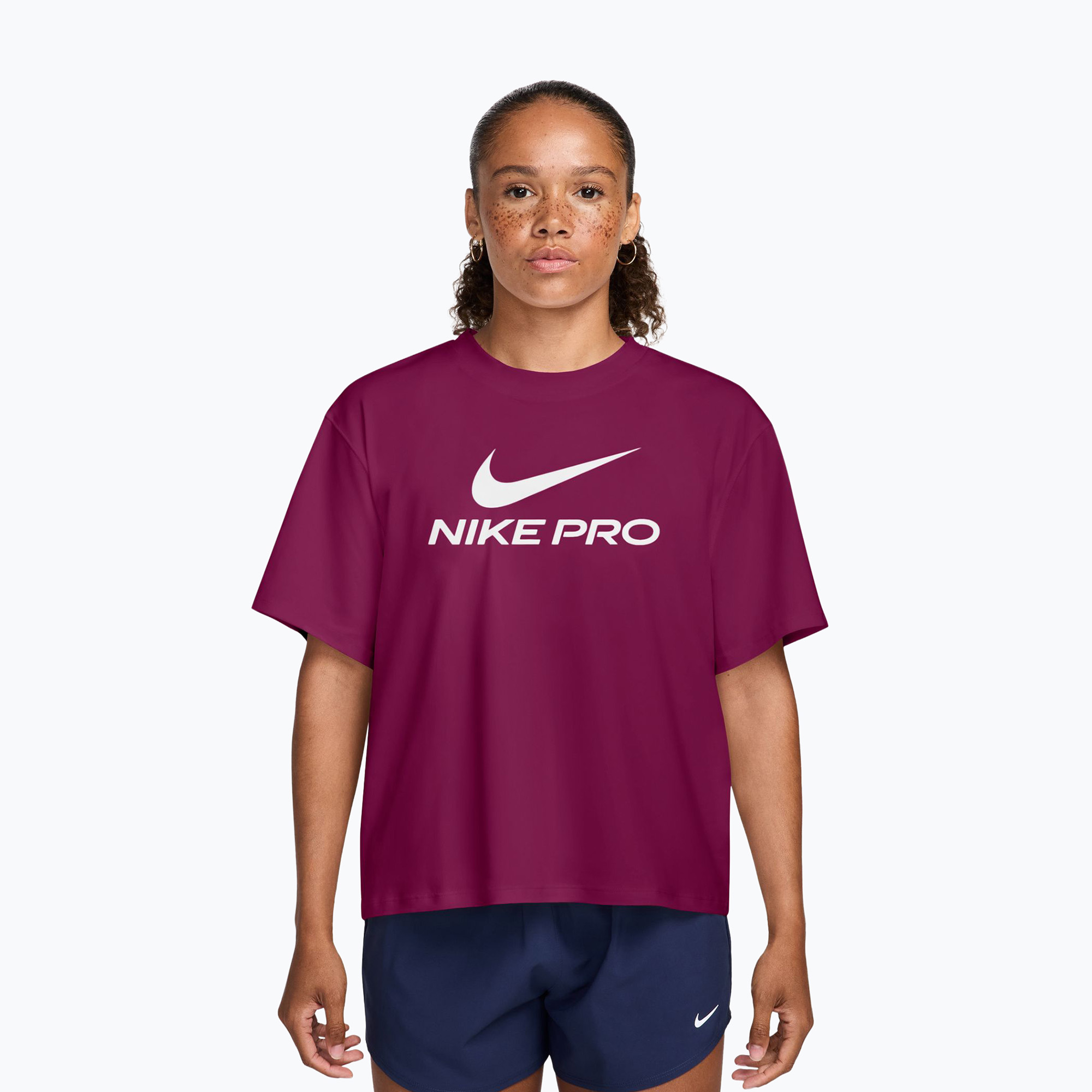 Дамска тренировъчна тениска Nike Pro Dri-Fit Loose true berry/white