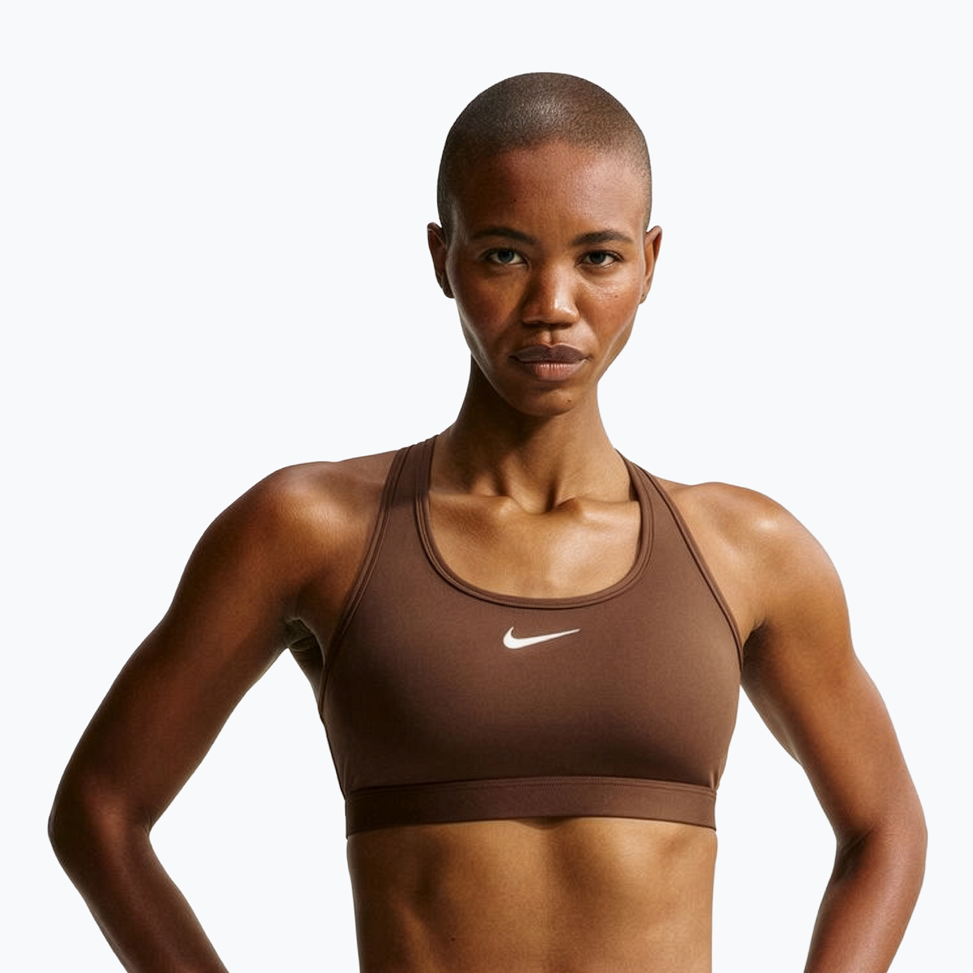 Дамски спортен сутиен Nike Swoosh Medium Support cacao wow/white