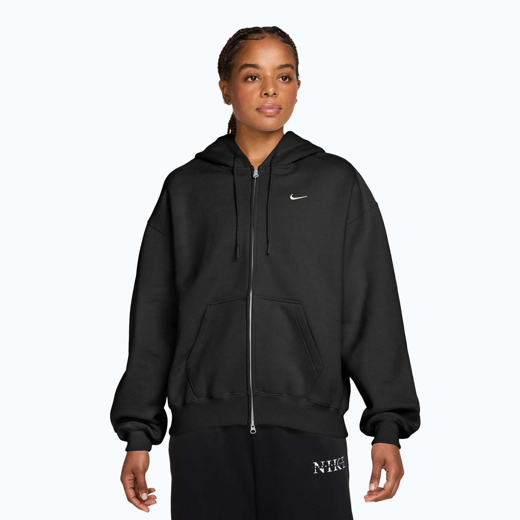Bluză pentru femei Nike Studio Fleece Medium Weight Oversized Full Zip total black/sail