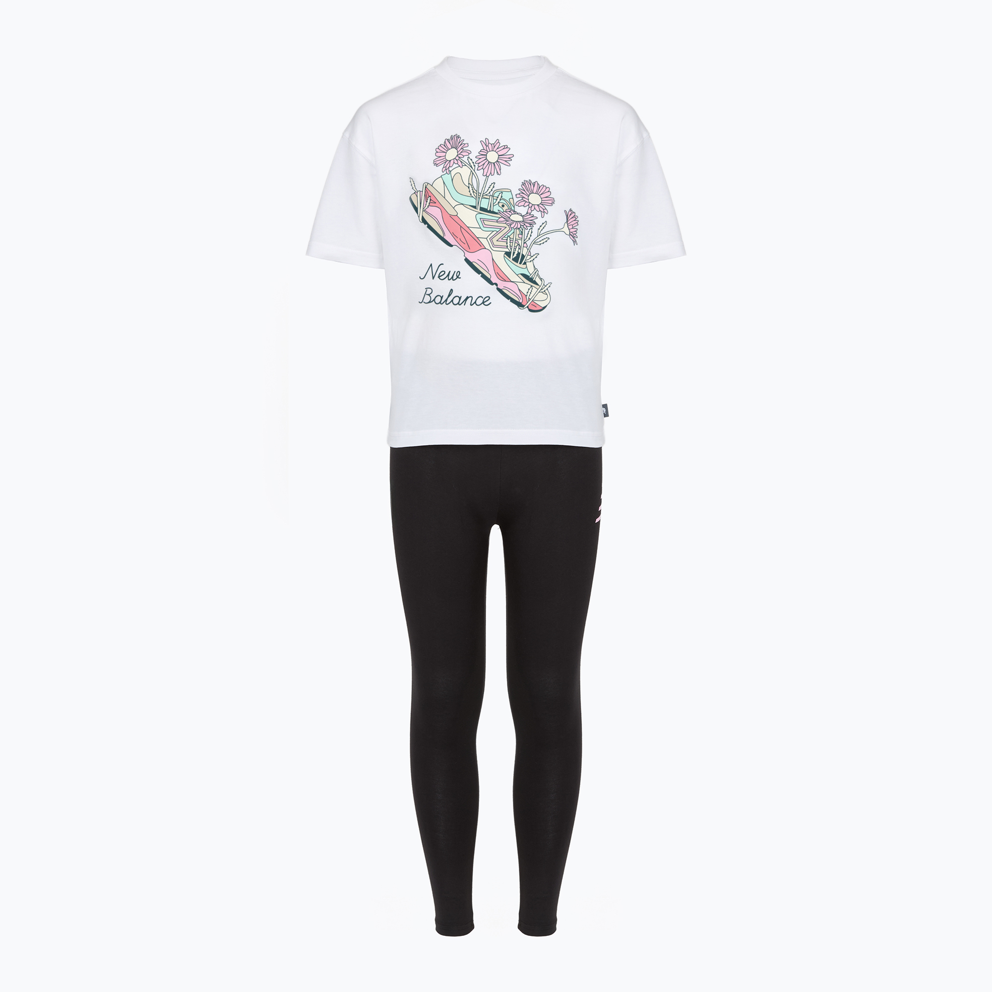 Детски комплект New Balance Floral Shoe Graphic Tee and Legging nb bright white