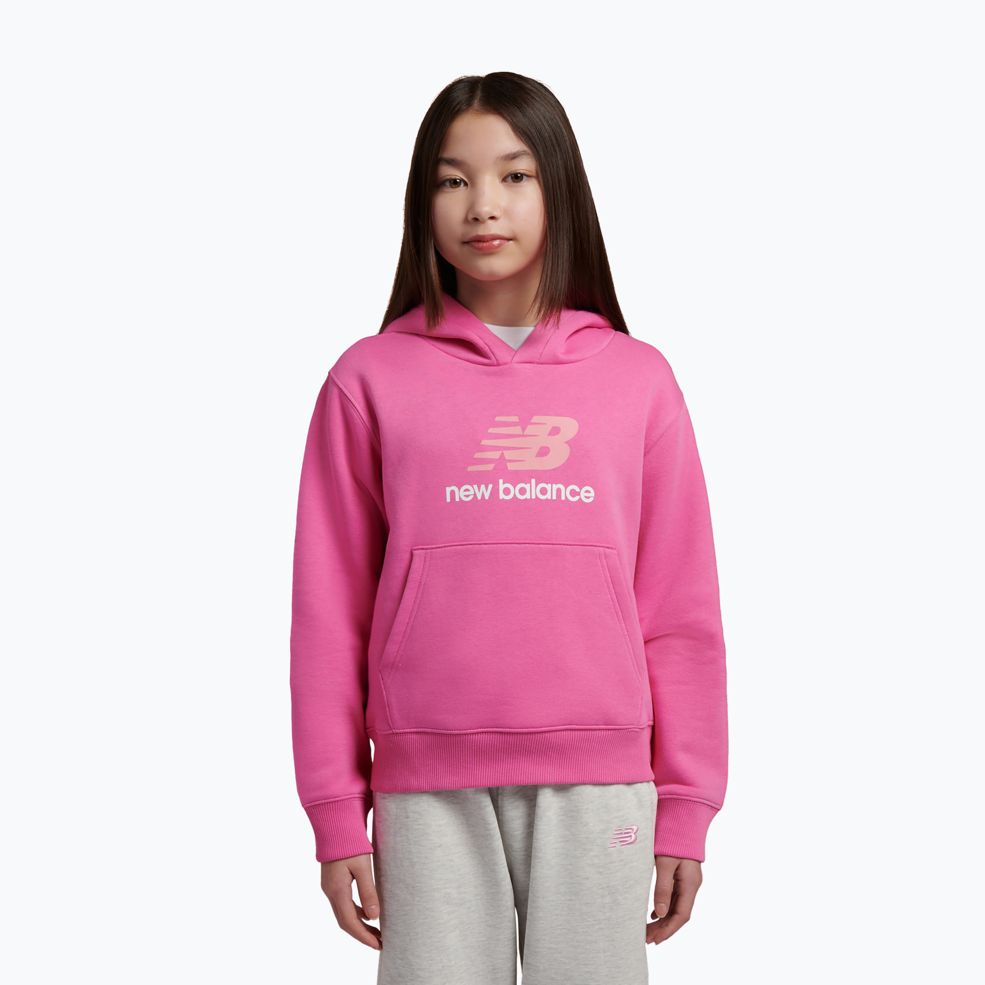 Детски суитшърт New Balance FT Stacked Logo Hoodie pink satin