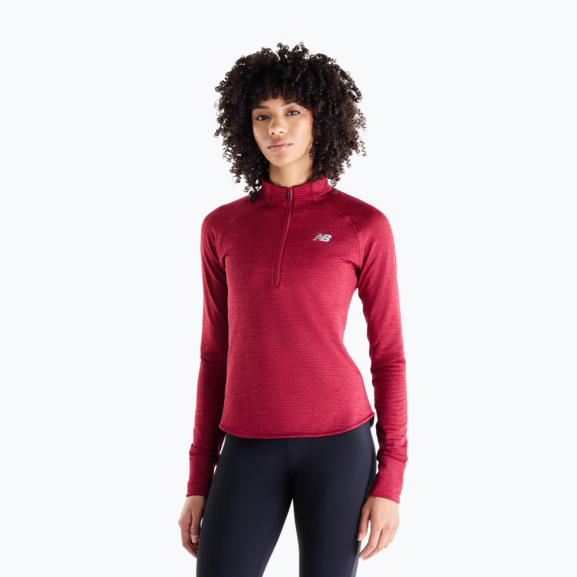 Дамска блуза за бягане с дълъг ръкав New Balance Athletics Heat Grid 1/2 Zip podium red