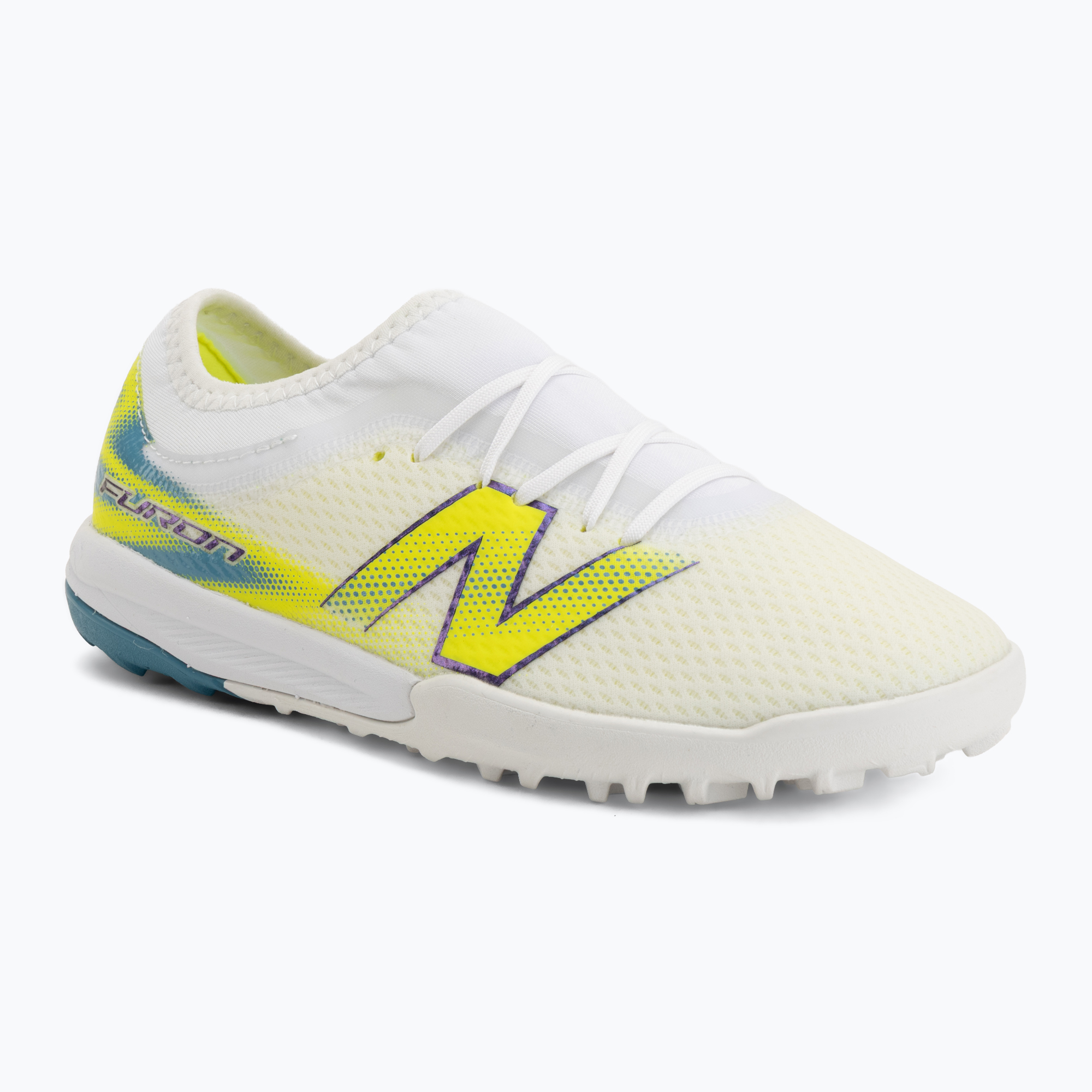 Buty piłkarskie dziecięce New Balance Furon Team V9 TF white/alkaline green
