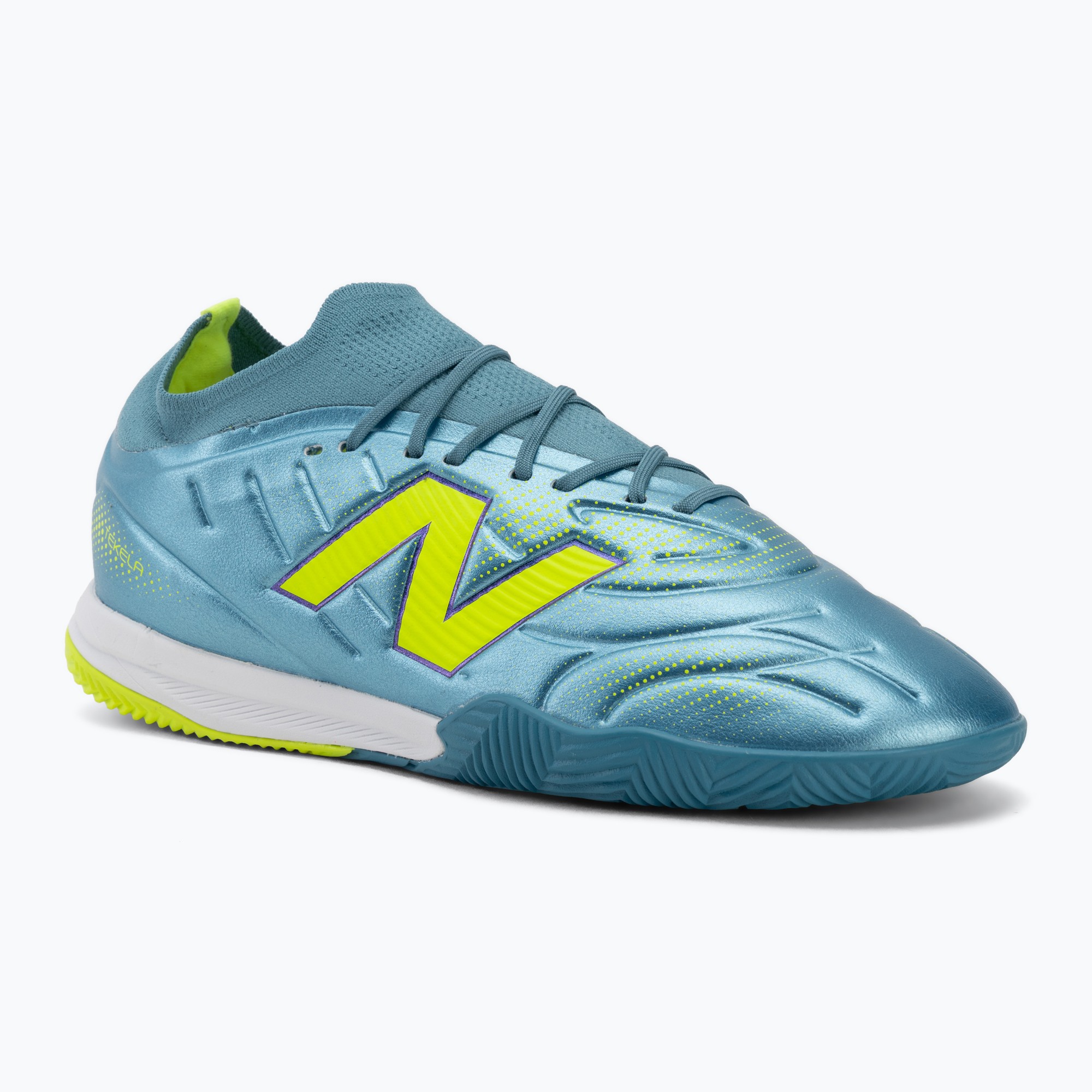 Футболни обувки New Balance Tekela Team Low V5 IN metallic blue/alkaline green/team navy