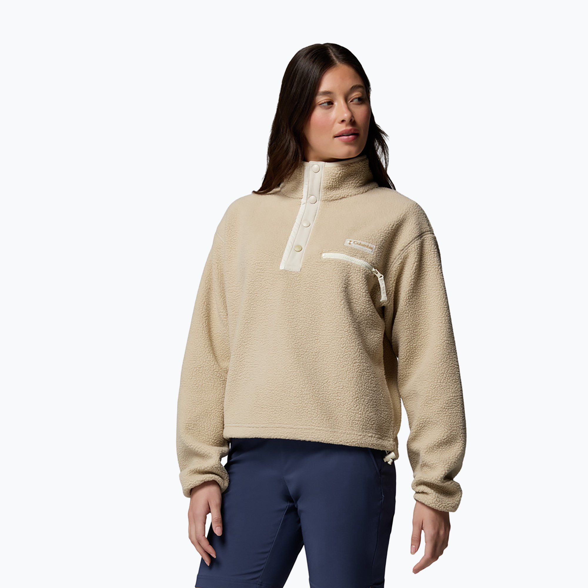 Bluza polarowa damska Columbia Helvetia II Cropped Half Snap Fleece ancient fossil/dark stone/chalk 