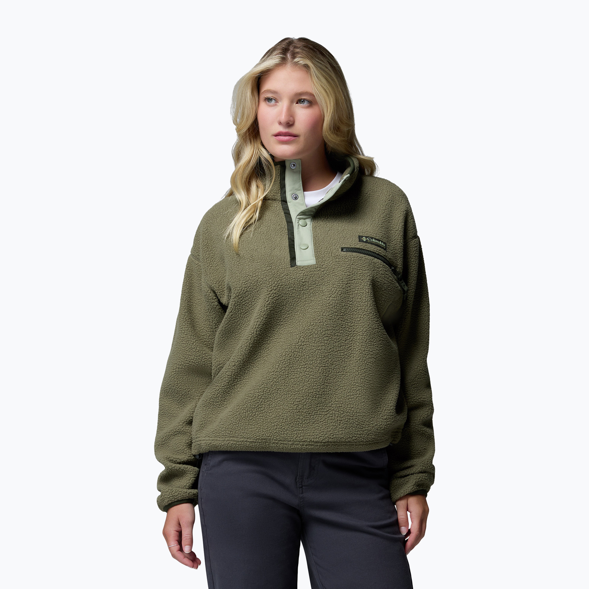 Дамски поларен суитшърт Columbia Helvetia II Cropped Half Snap Fleece stone green/safari