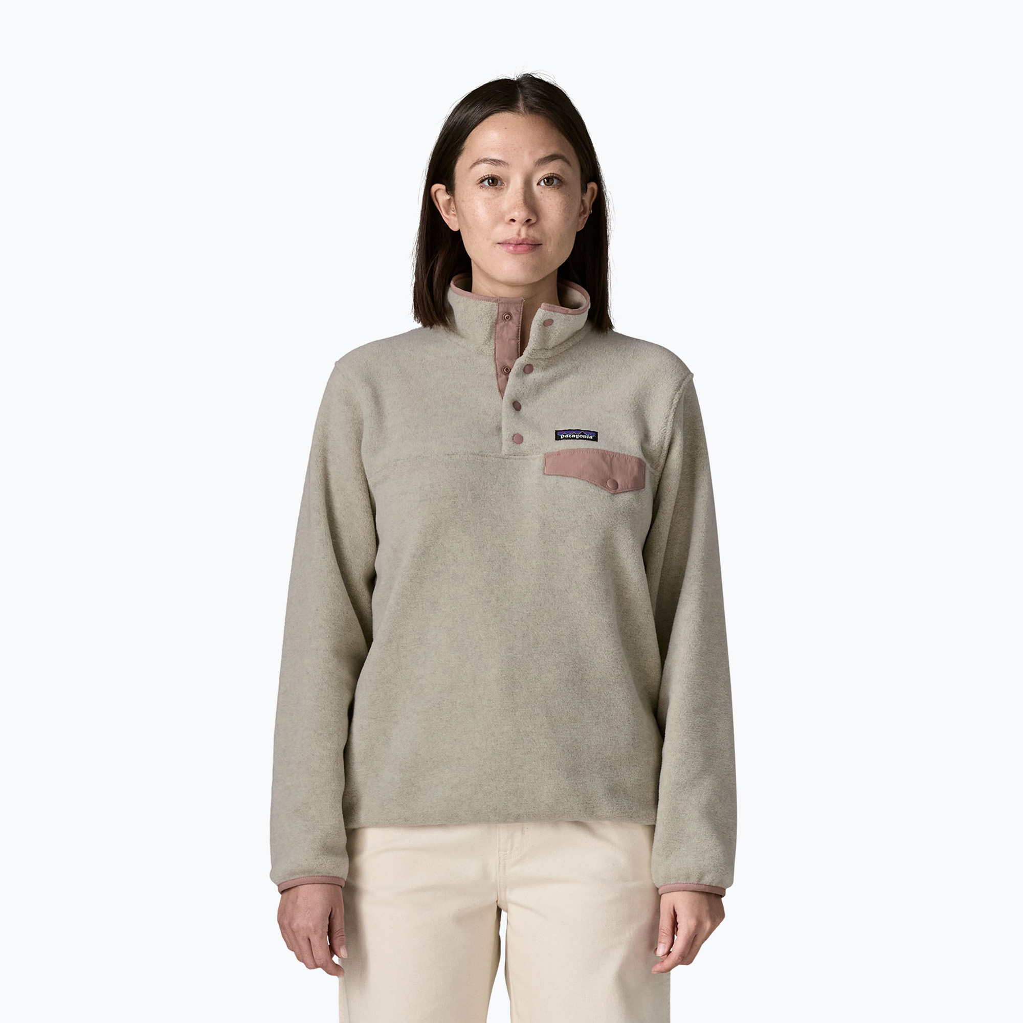 Дамски поларен суитшърт Patagonia Lightweight Synchilla Snap-T Pullover oatmeal heather w/moonrise taupe