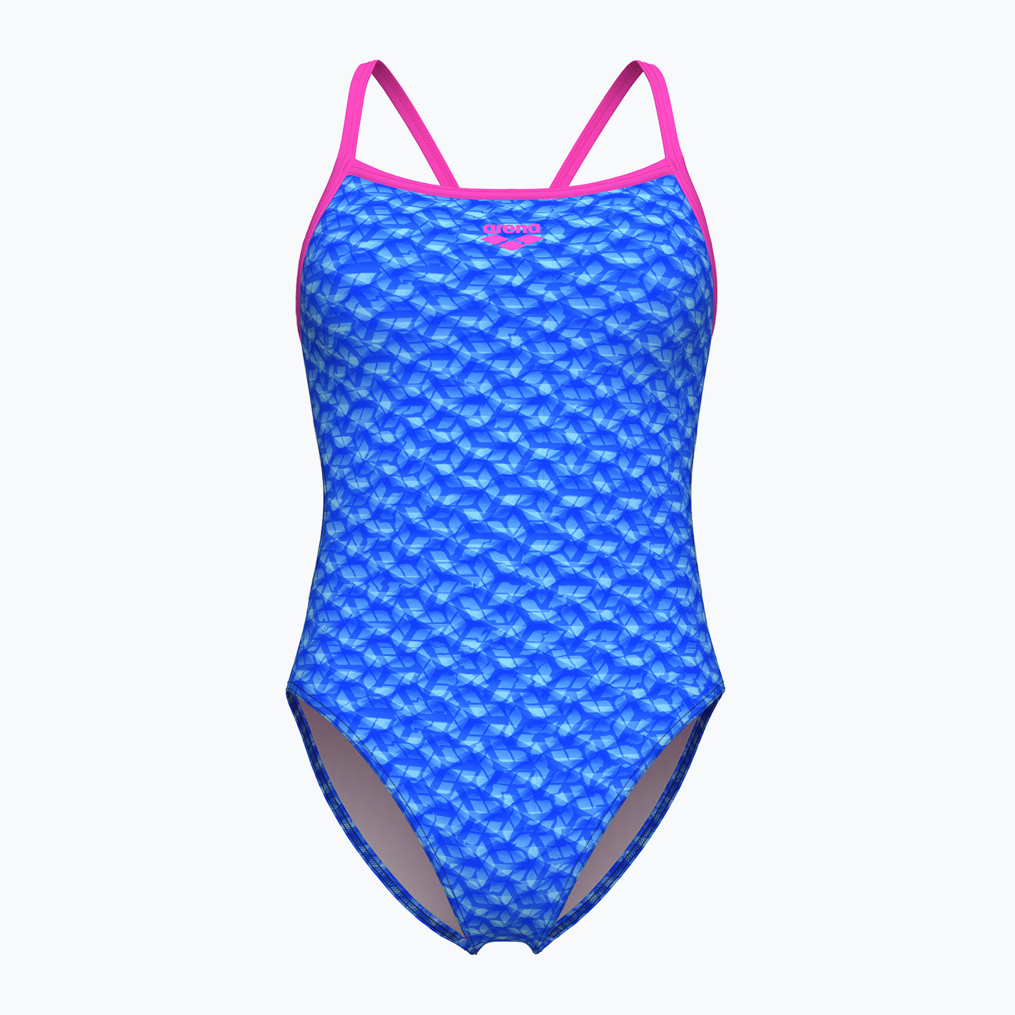 Дамски бански костюм от една част arena Monogram Challenge back blue river multi/shocking pink