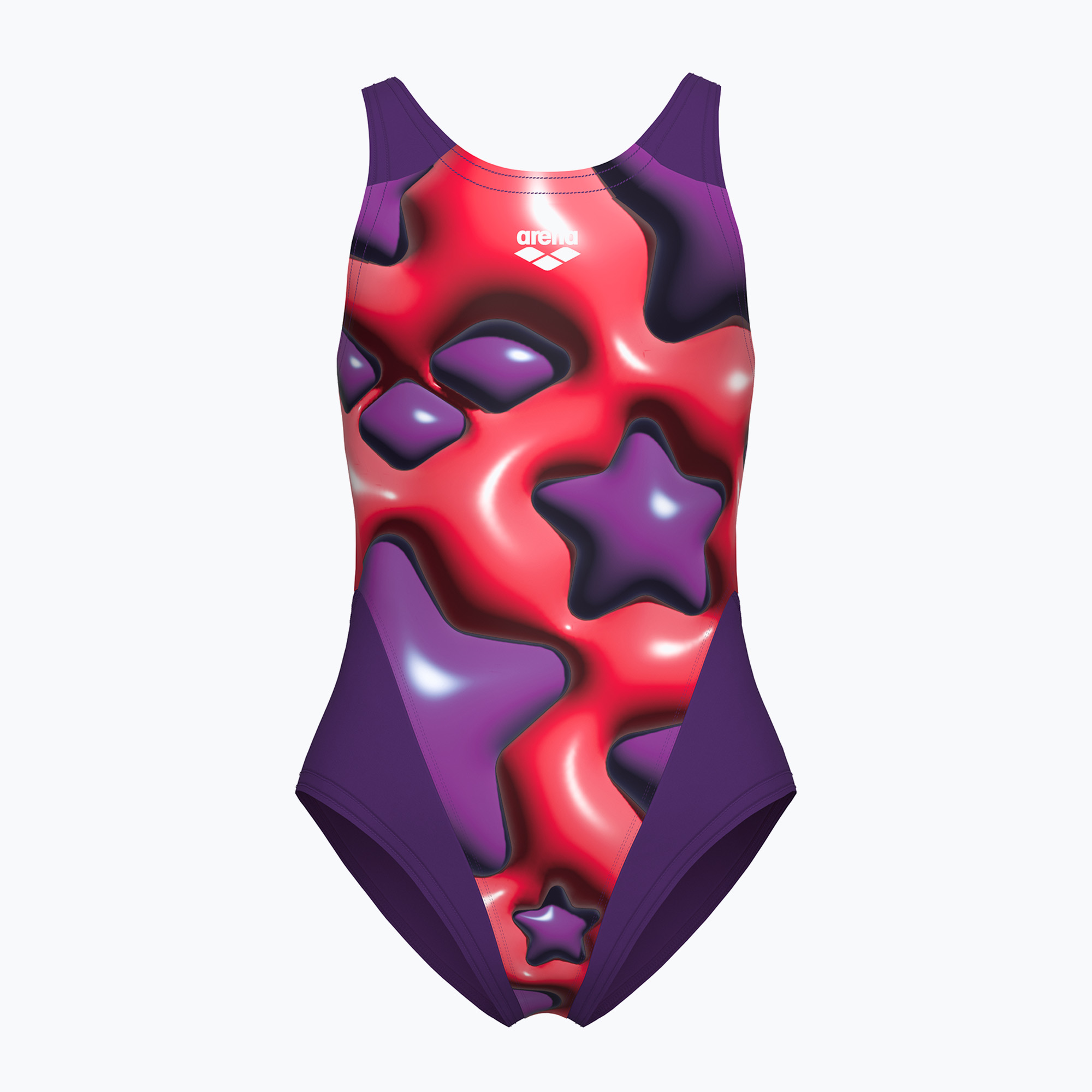 Arena Star Shaped Swim Tech L детски бански костюм от една част в цвят слива/ярко коралово мулти