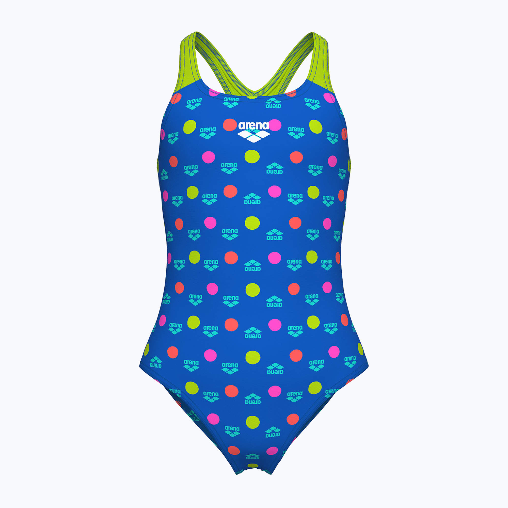 Детски цял бански костюм arena Multiple Dot Swim Pro Back multi blue/artic lime