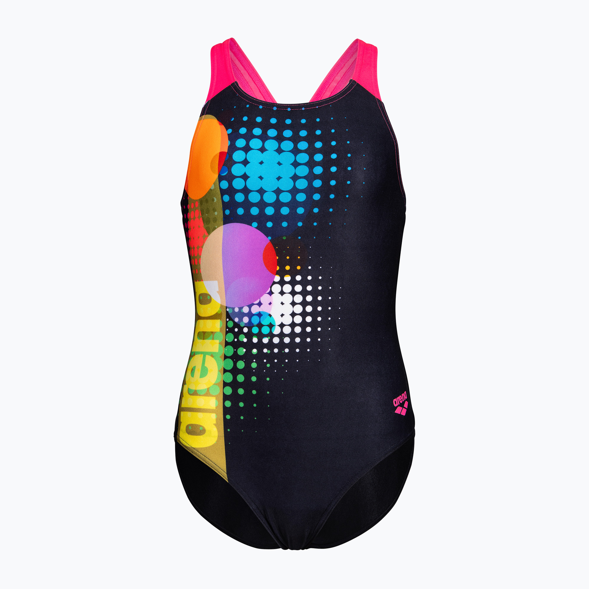 Детски цял бански костюм arena Dots Swim Pro Back black multi/black/shocking pink