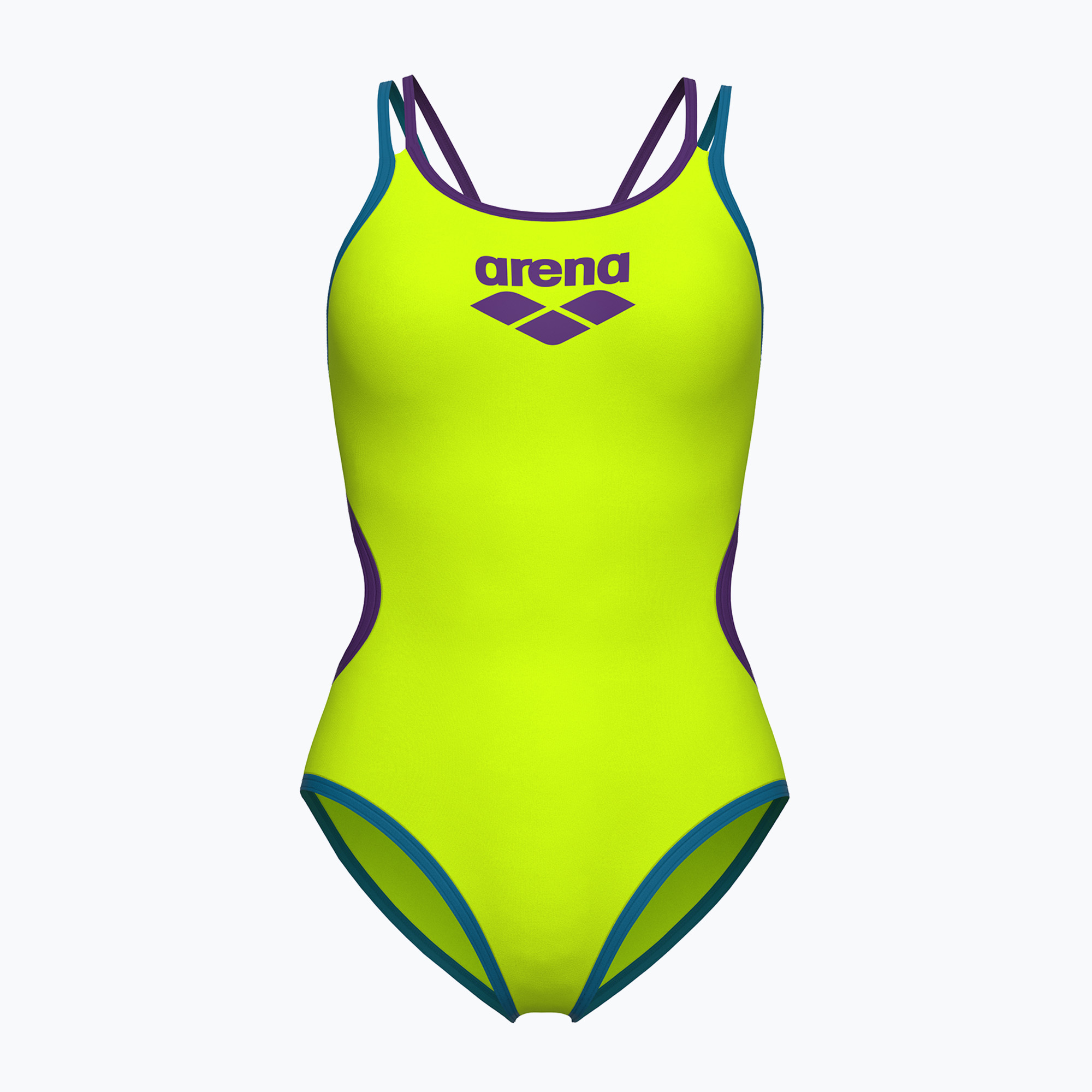 Дамски цял костюм за плуване arena One Double Cross Back One Piece artic lime/plum/blue cosmo