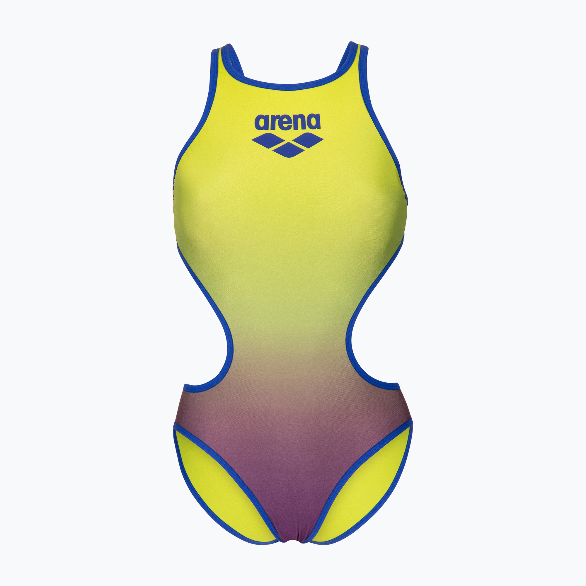 Дамски цял костюм за плуване arena One Shaded Print Tech One Back artic lime violetta multi/neon blue