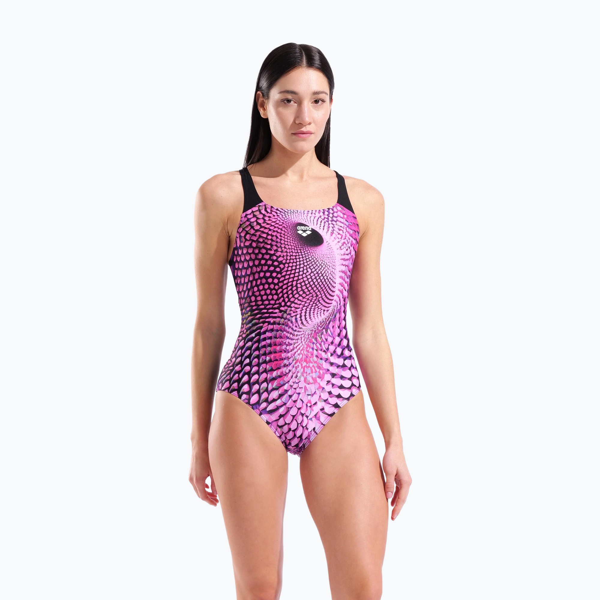 Дамски цял костюм за плуване arena Peacock Swim Pro Back multi pink/black