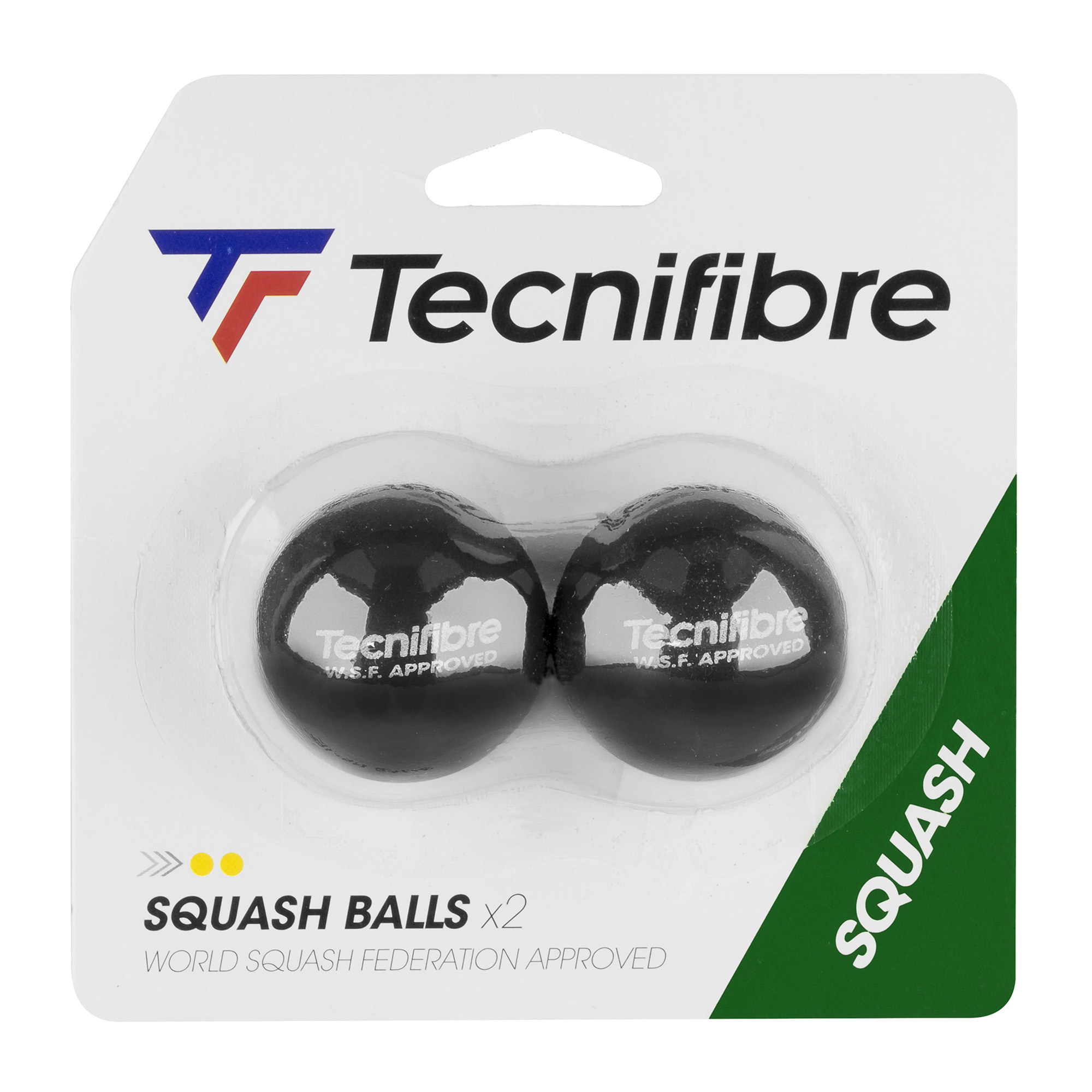 Squash labdák Tecnifibre sq labdák Dupla sárga 2 db fekete 54BASQDOUB (Balls Double Yellow Dot 54BASQDOUB)