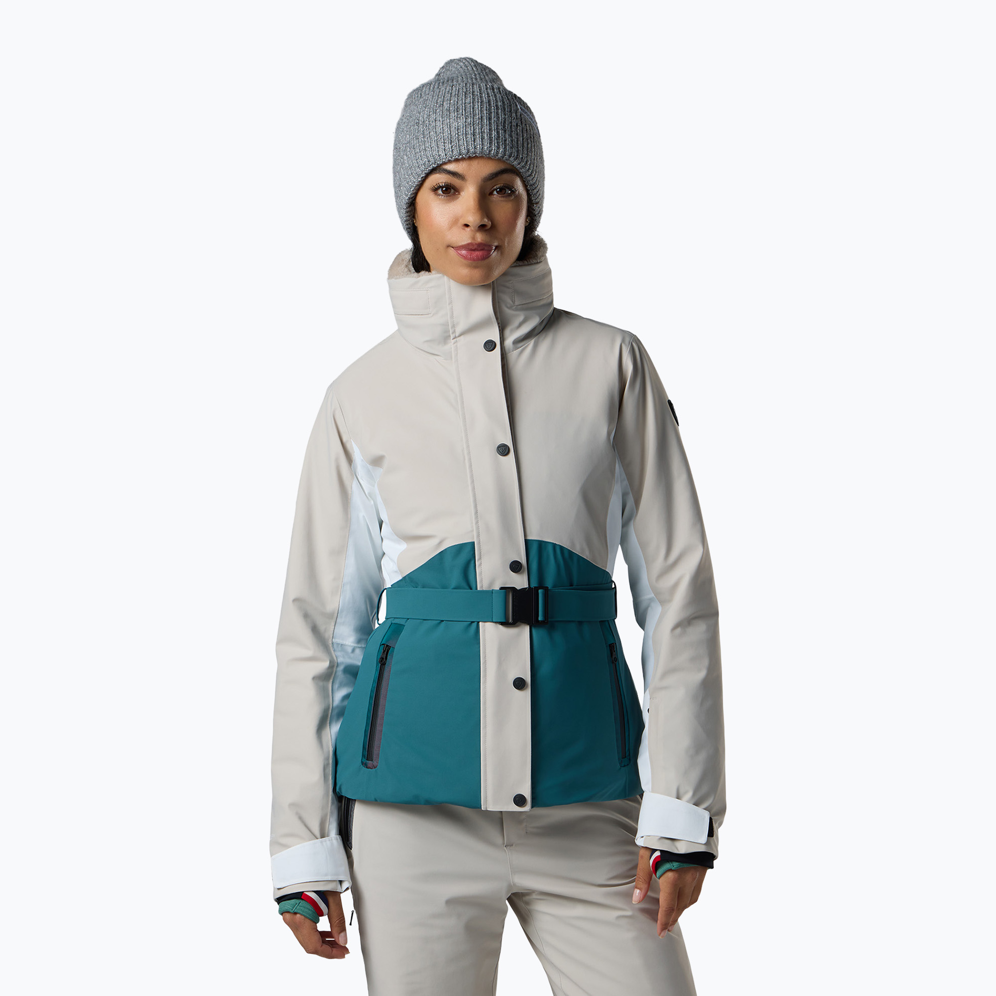 Дамско скиорско яке Rossignol Snowdazzle Belted silver cloud