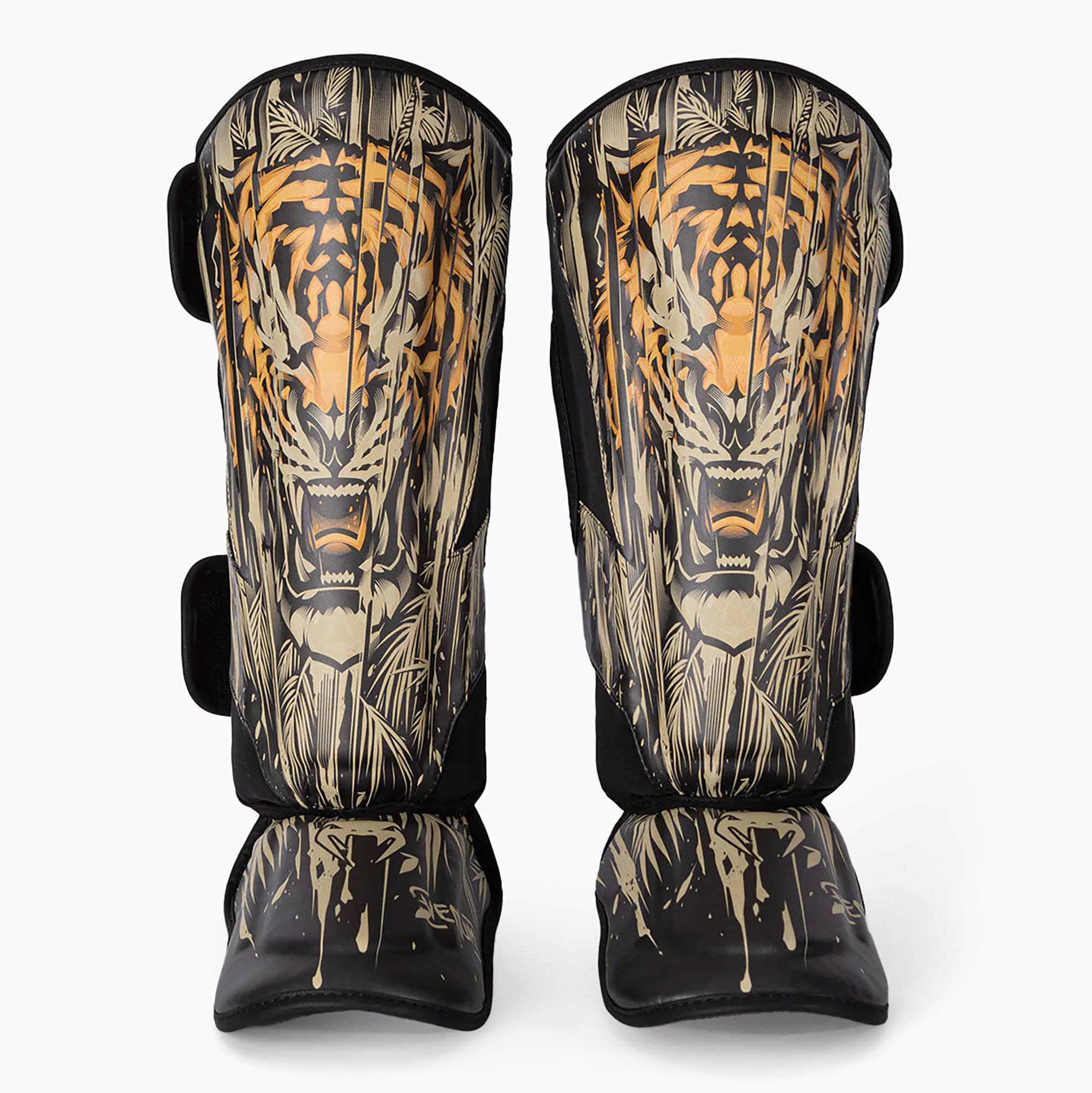 Ochraniacze piszczeli i stóp Venum Tiger Shin Guards black/neon orange 