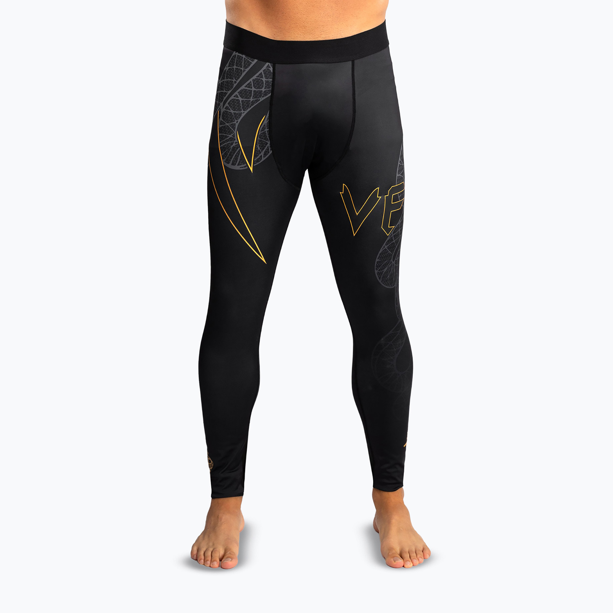 Legginsy treningowe męskie Venum Serpenti Spats black/silver/gold 