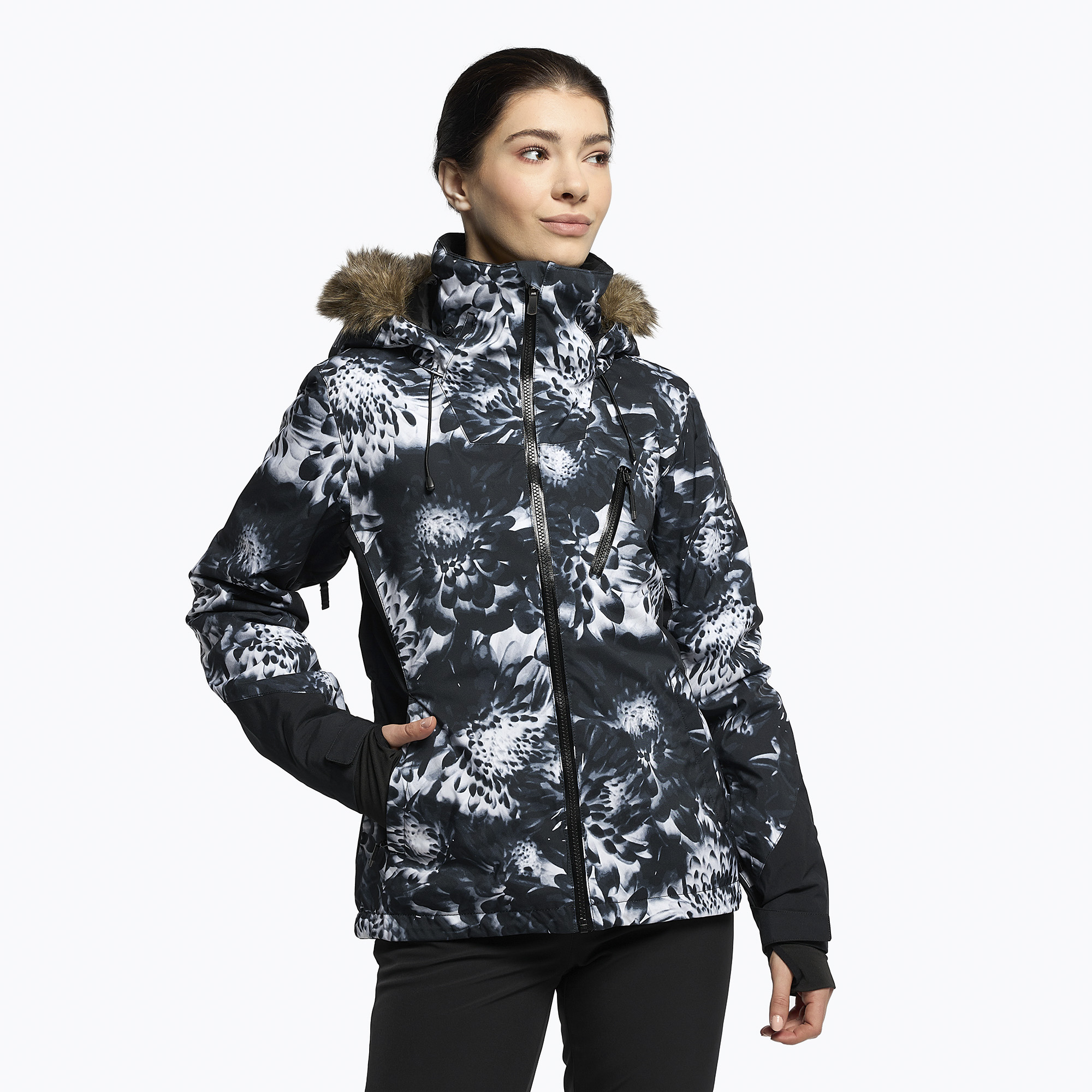 Dámska snowboardová bunda ROXY Jet Ski Premium 2021 true black future flower