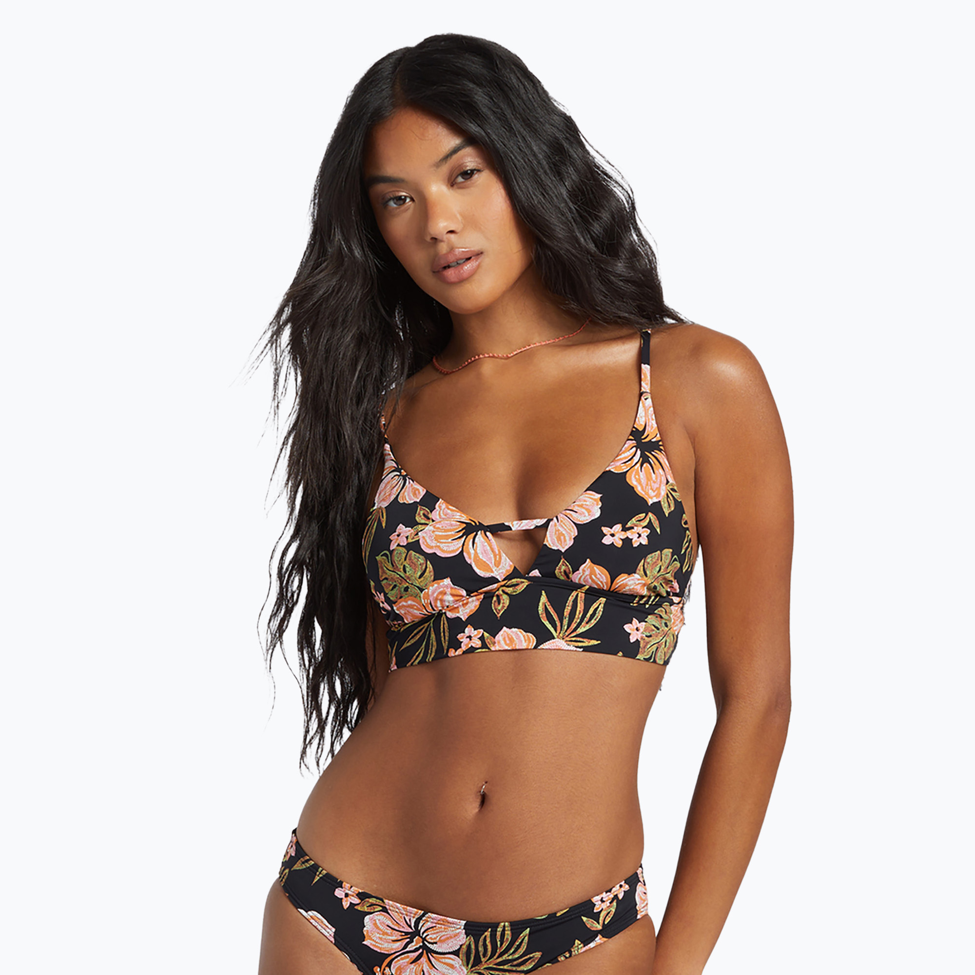 Billabong Hooked On Tropics V Neck swimsuit top black pebble