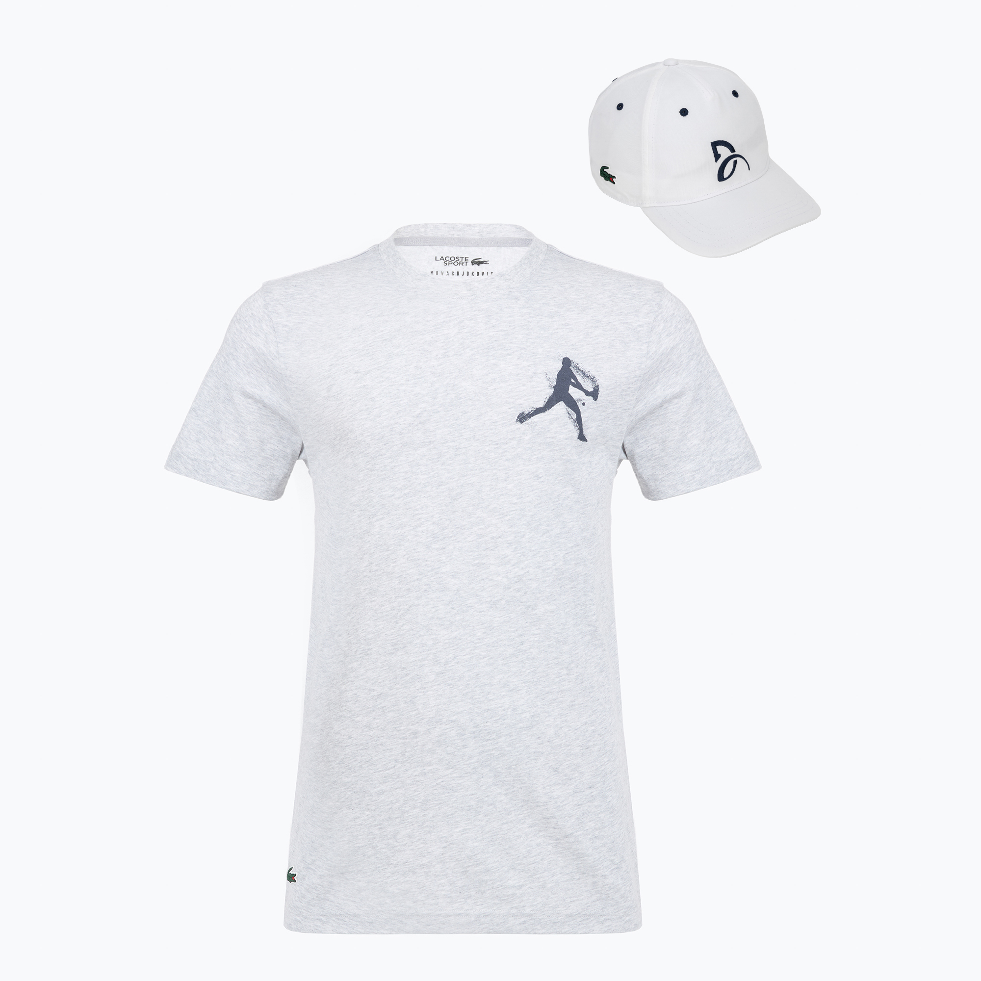 Koszulka męska + czapka Lacoste TH1044 silver chine/ navy blue