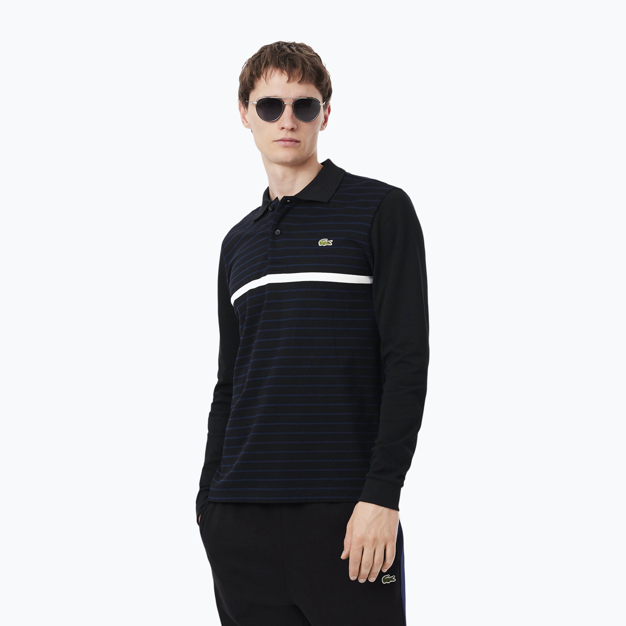 Мъжка поло блуза с дълъг ръкав  Lacoste Polo PH9776 black/navy blue