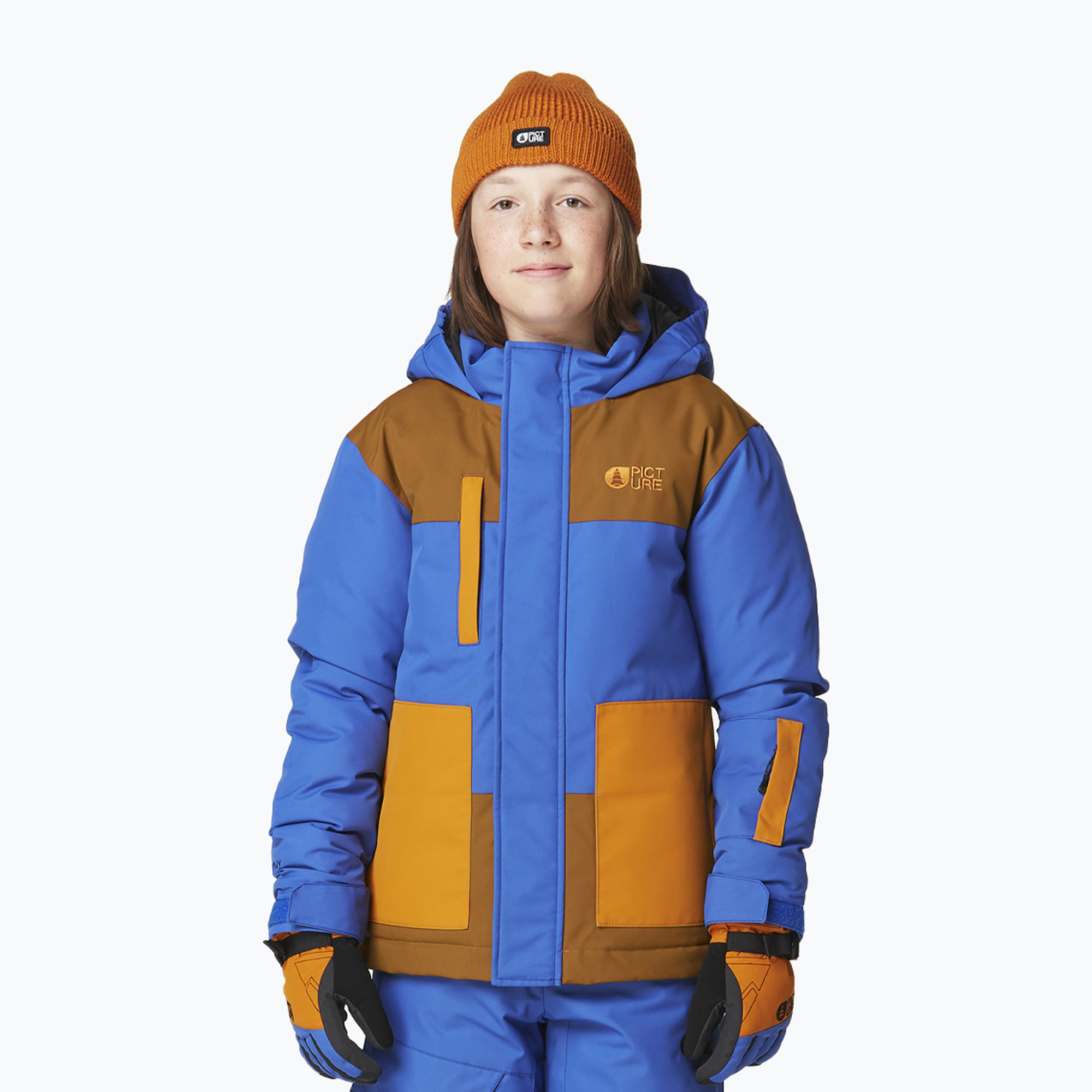 Picture Olyver deep marine / choco children's ski jacket . honey (8)