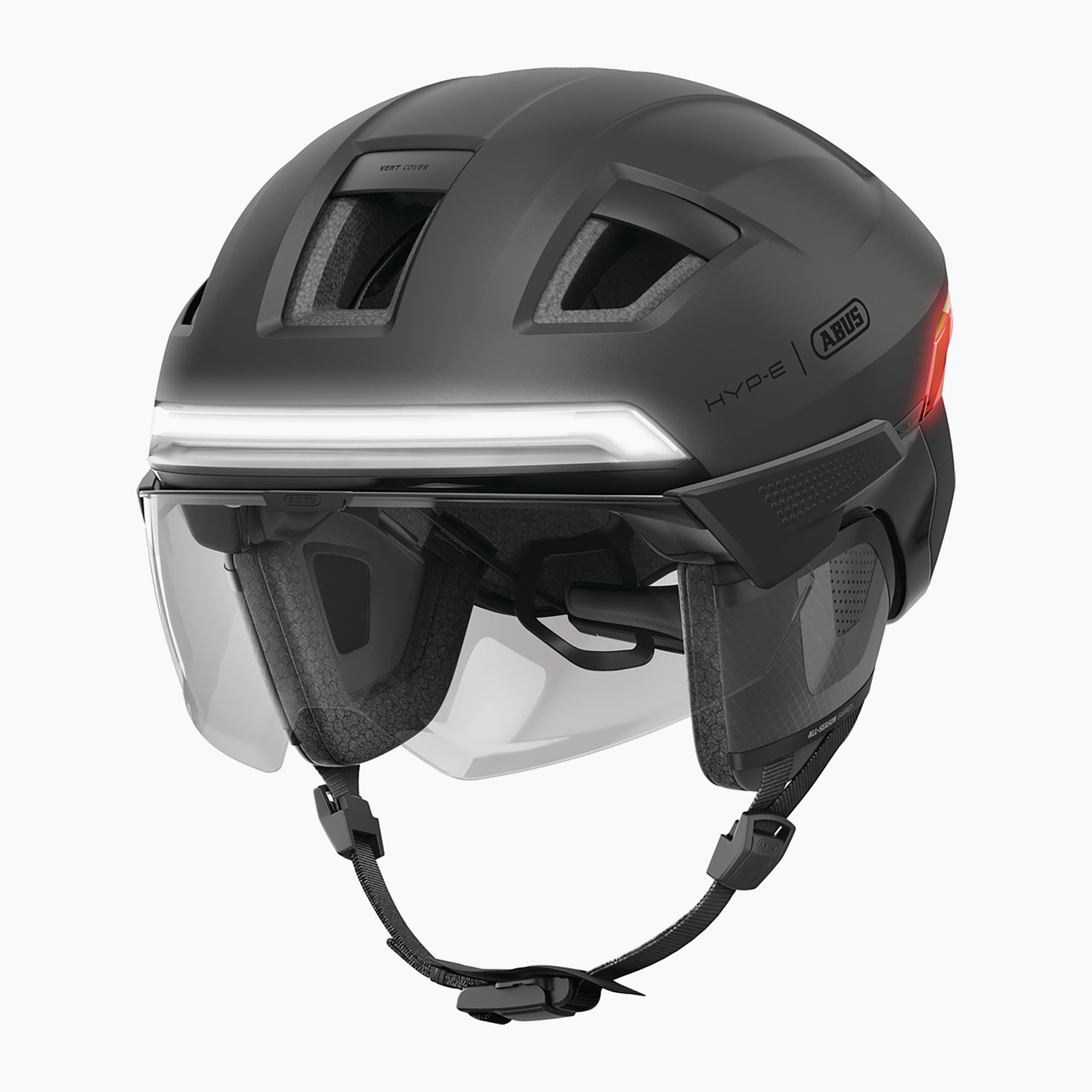 Велосипедна каска ABUS Hyp-e Ace volcano titan с мигачи