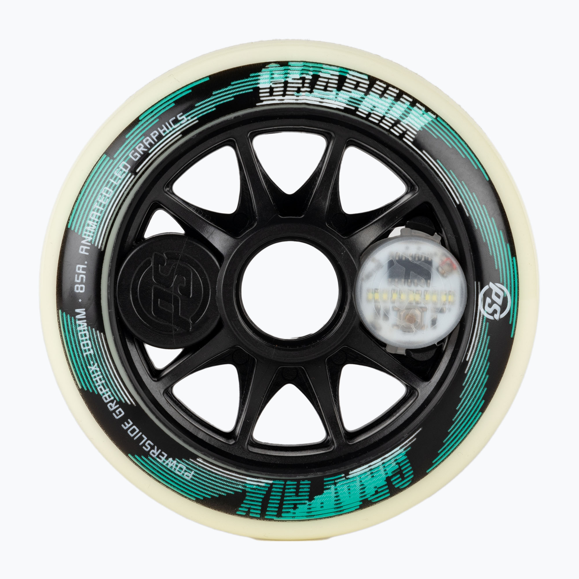 Powerslide Graphix LED Wheel 100 Left white 905345 rollerblade wheels (100 mm / 85A)