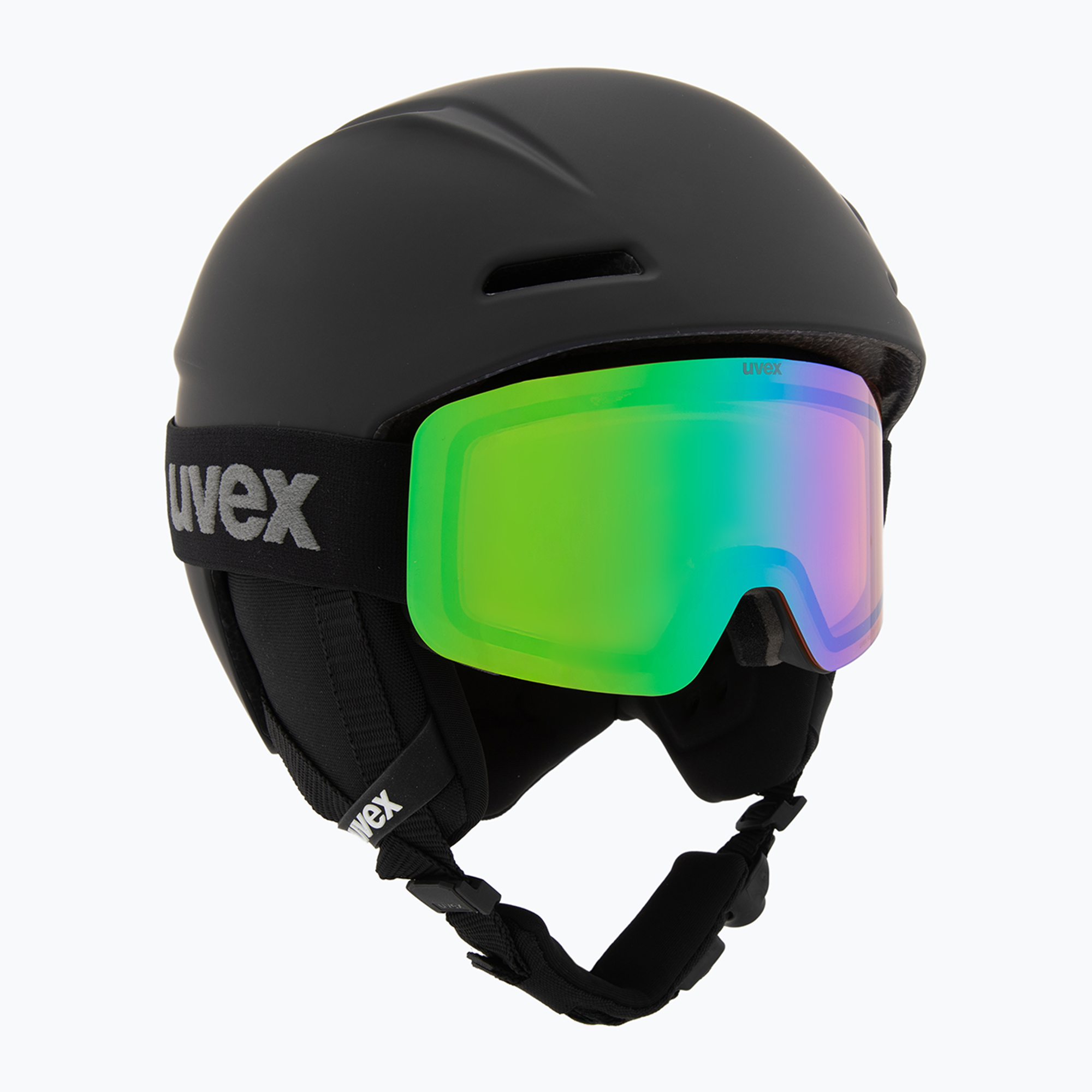 Детска скиорска каска UVEX Viti Set   Speedy Pro black matt/mirror green/yellow/clear goggles