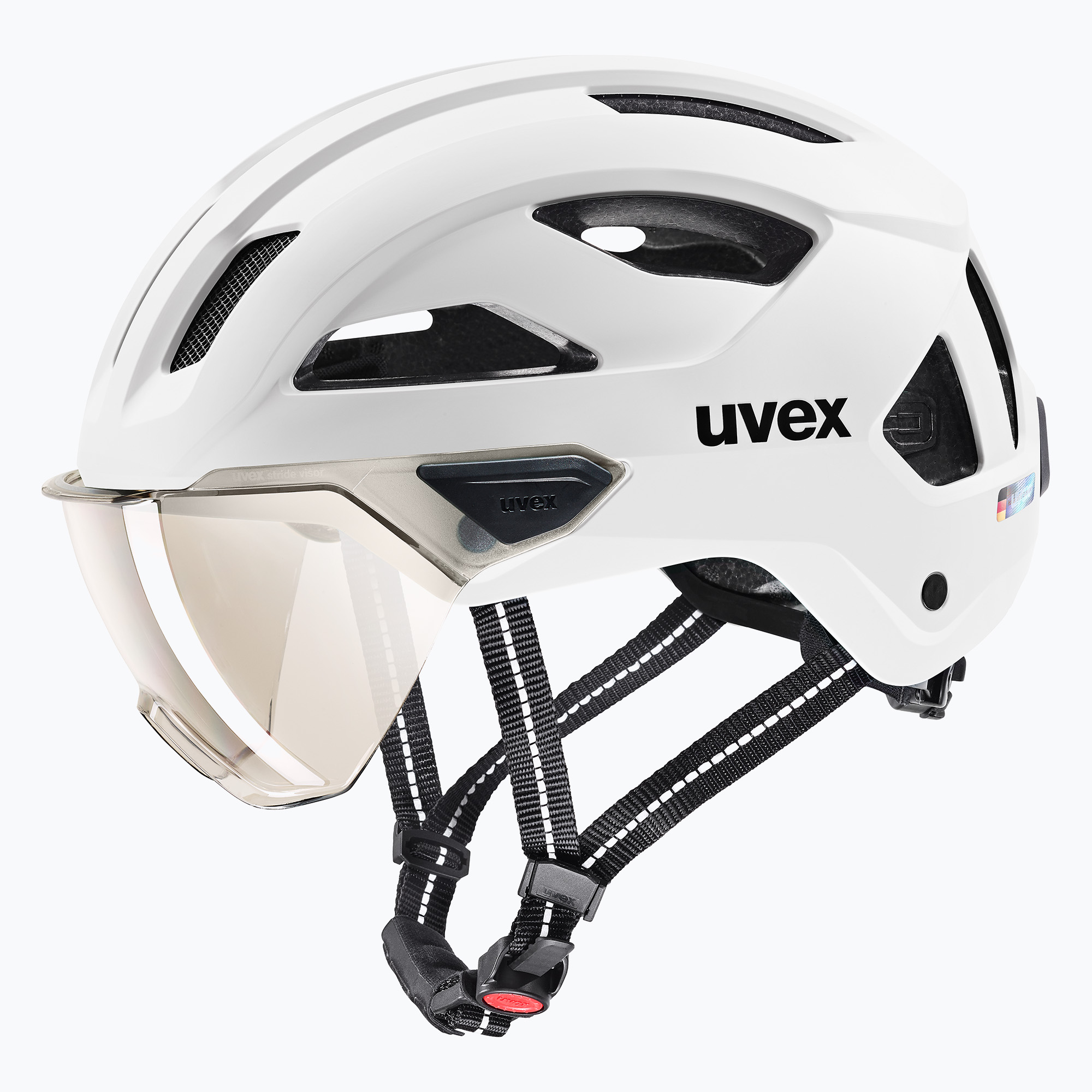 Kerékpáros sisak UVEX Stride Visor fehér matt/litemirror ezüst (Stride Visor 41/0/731/02/13)