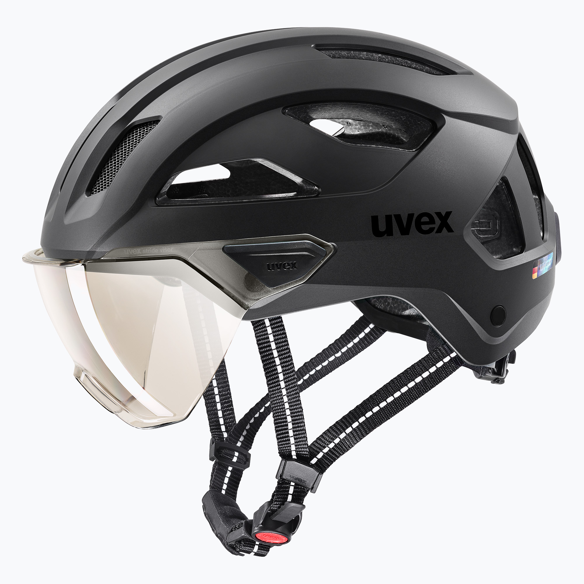 Велосипедна каска UVEX Stride Visor black matt/litemirror silver