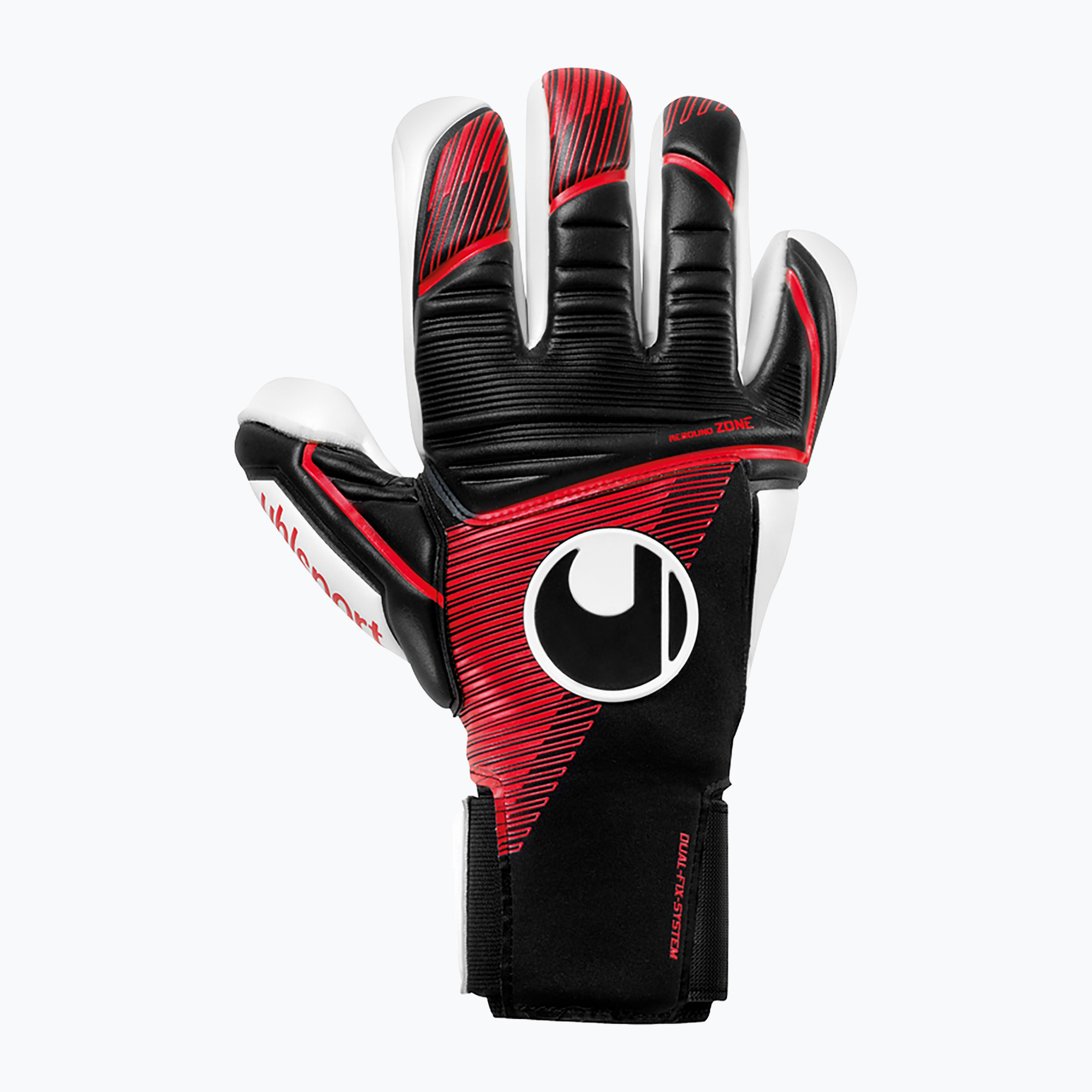 Mănuși de portar pentru copii uhlsport Powerline Absolutgrip Finger Surround negru/roșu/alb pentru copii (Powerline Absolutgrip Finger Surround 101130601)